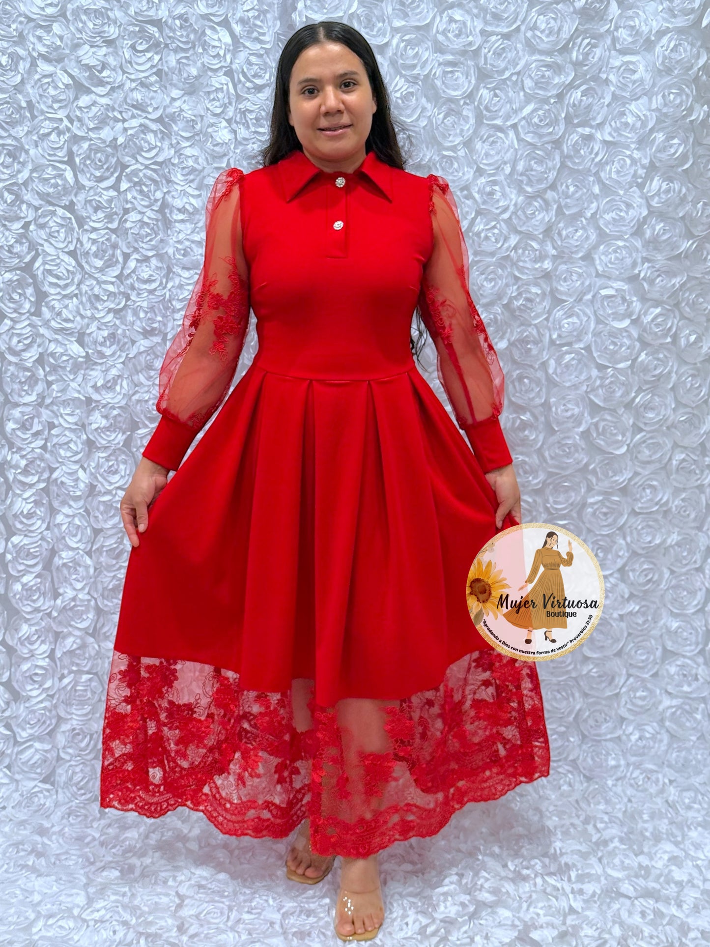 Belinda Red Pleated Dress