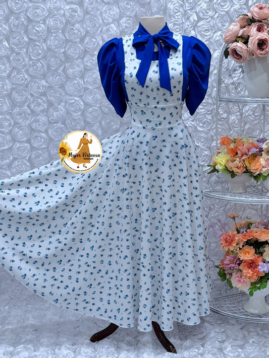 Angie Royal & White Ditsy Floral Overall