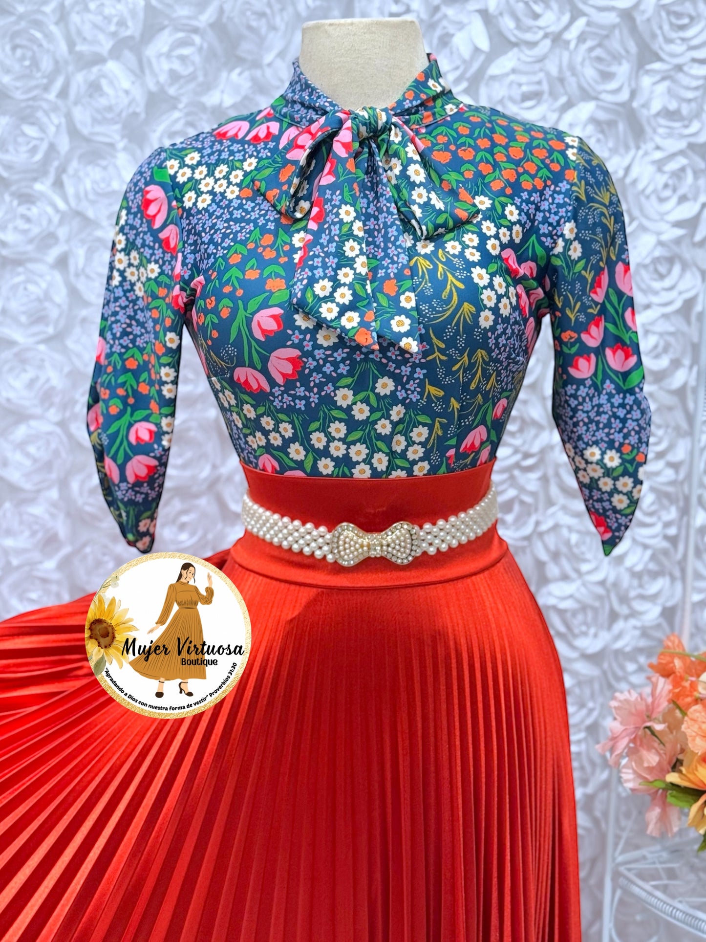 Rust Pleated Satin Skirt