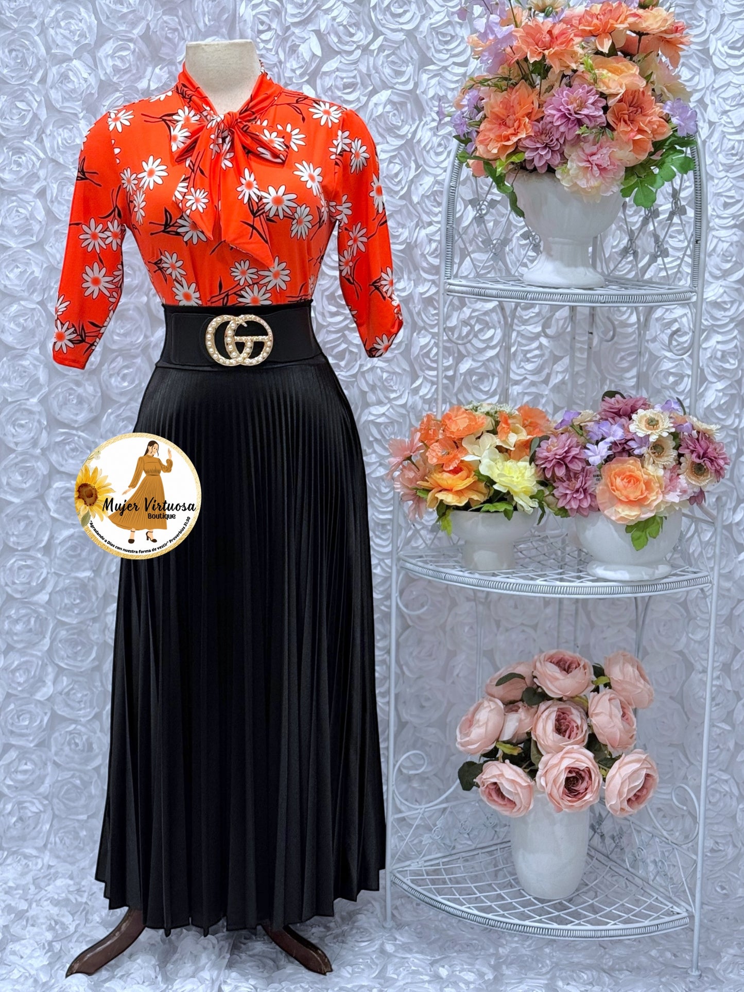 Black Satin Pleated Skirt