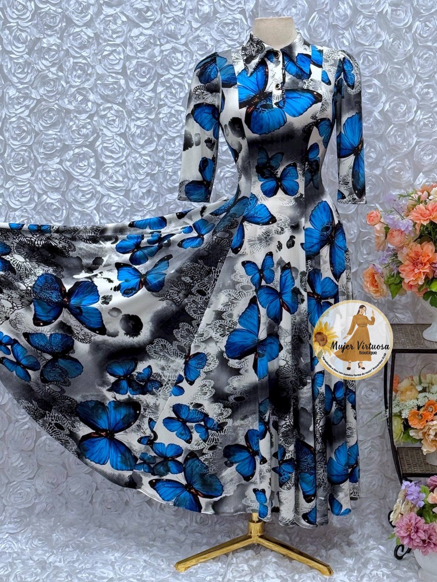 Minerva Blue Butterflies Dress