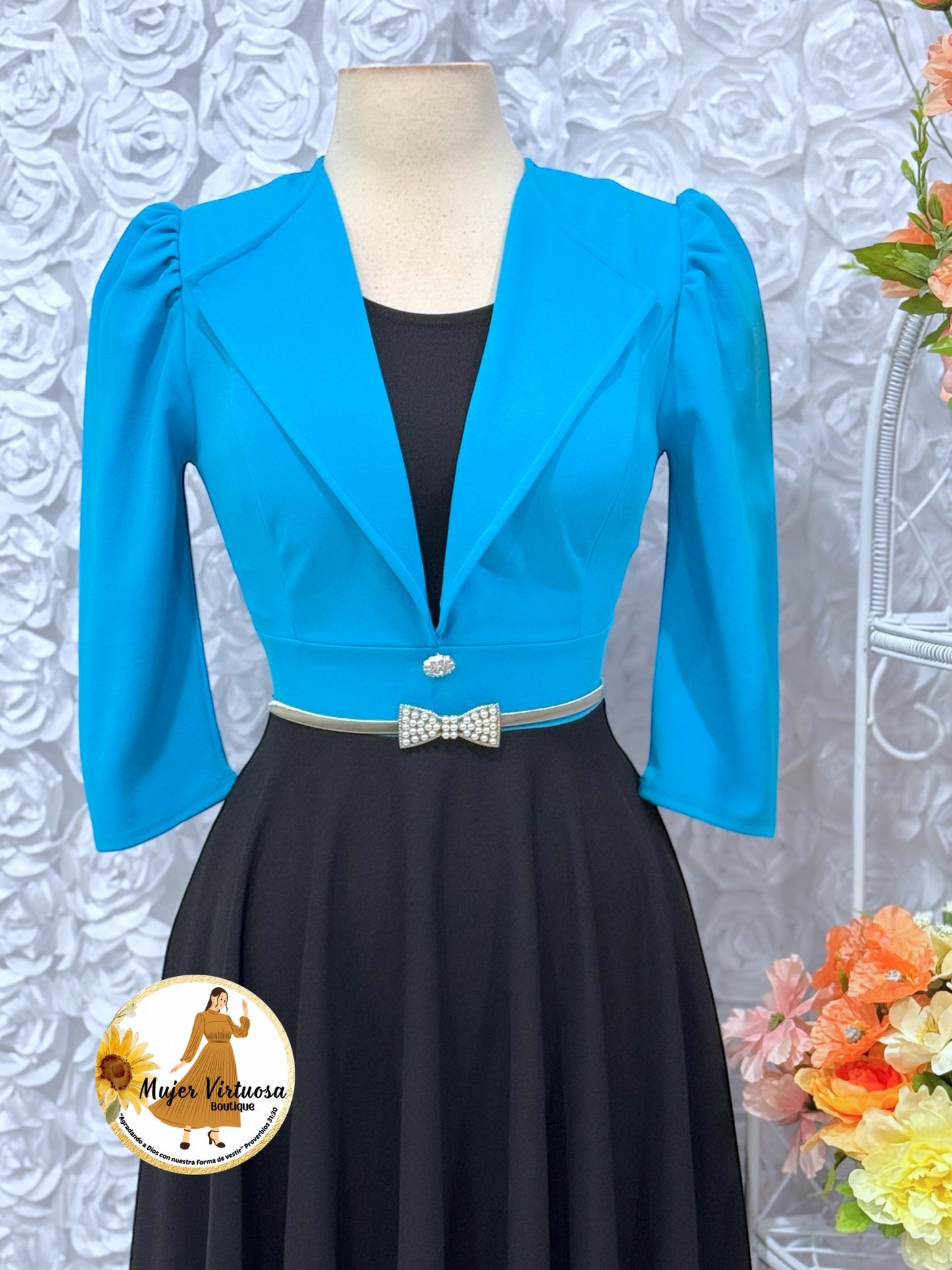 Astrid Aqua & Black Blazer Dress