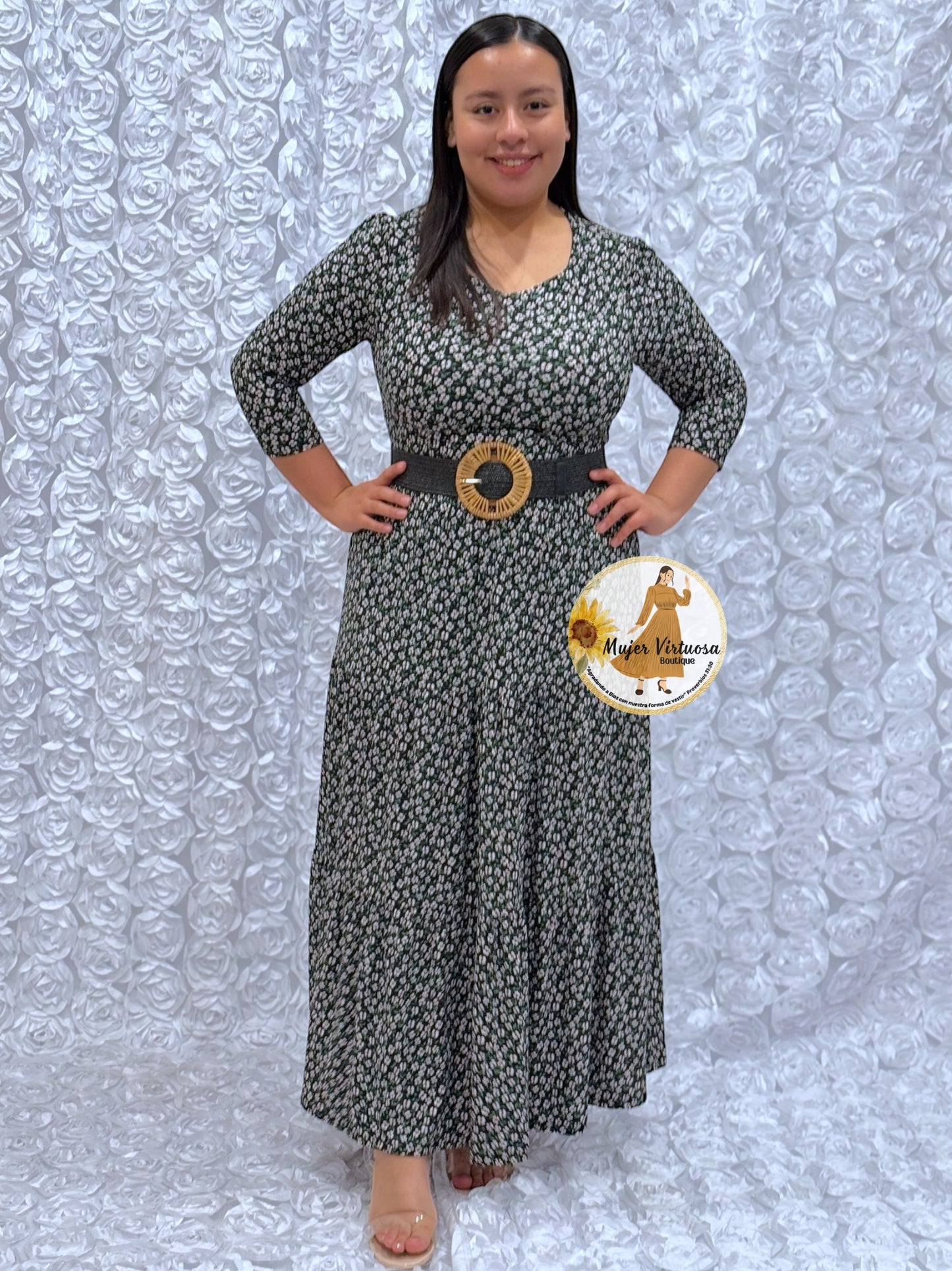 Black & White Ditsy Floral Maxi Dress