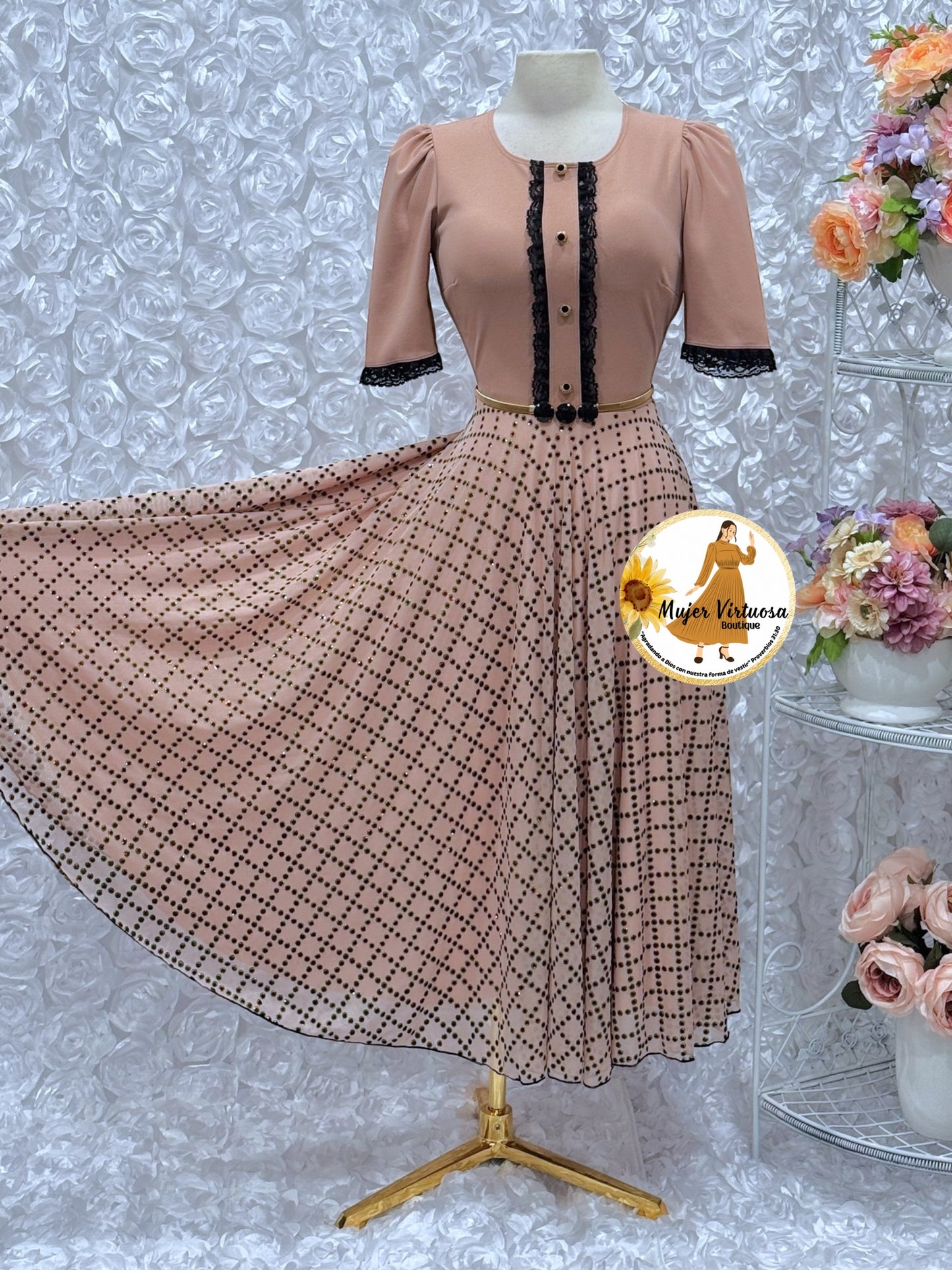 Eleanore Nude Pink & Gold Dress