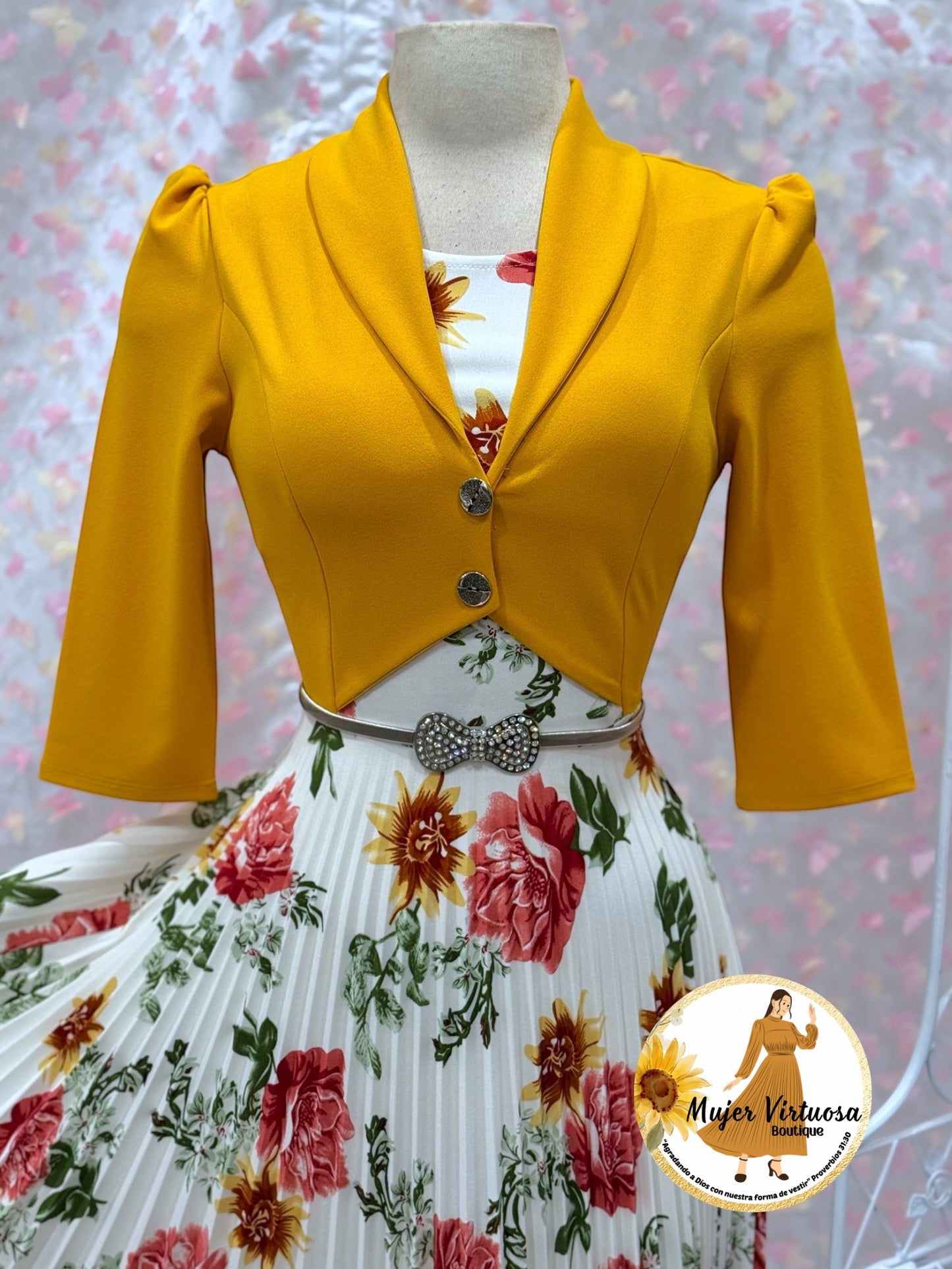 Milena Mustard/White Pleated Dress