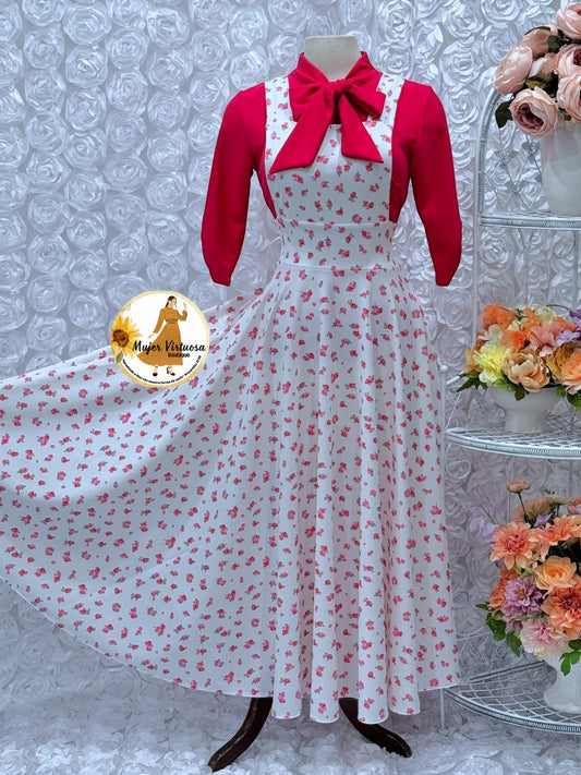 Angie Fucsia & White Ditsy Floral Overall