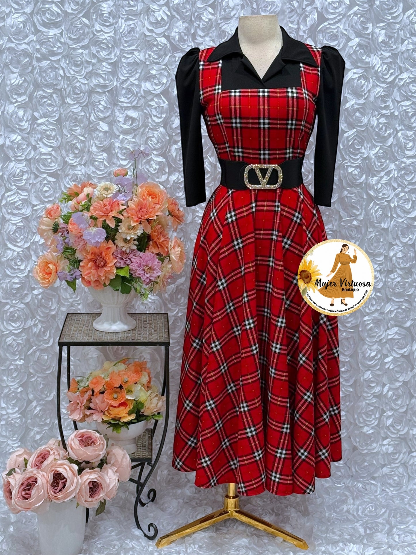Black/Red Plaid 2 in 1 Dress