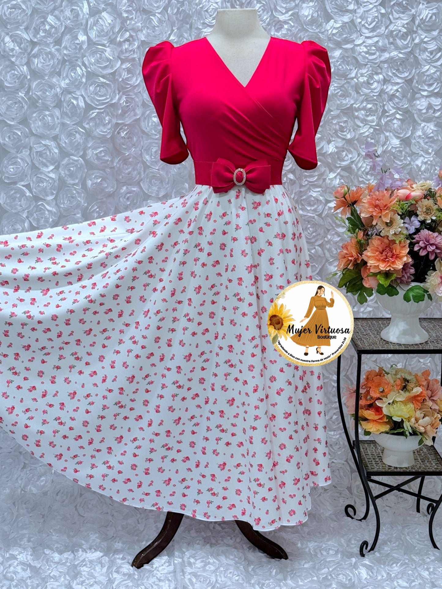 Susan Fucsia/White Floral Dress