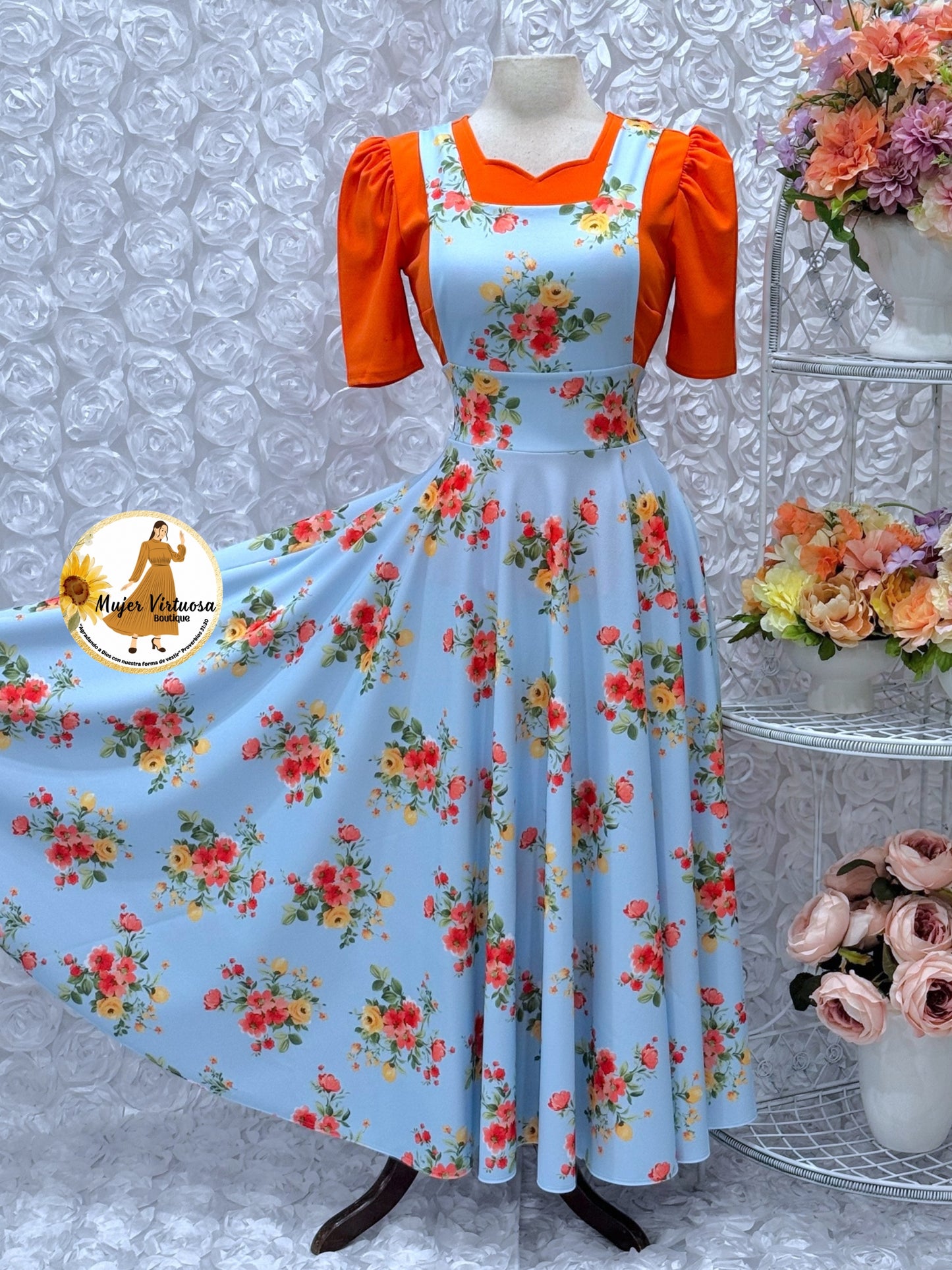 Angie Sky Blue Floral Overall