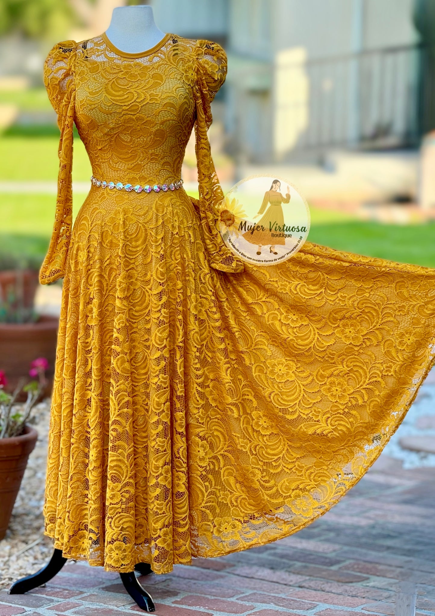 Ophelia Mustard Lace Dress