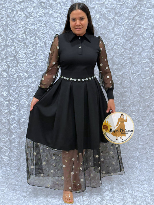 Belinda Black Pleated Dress