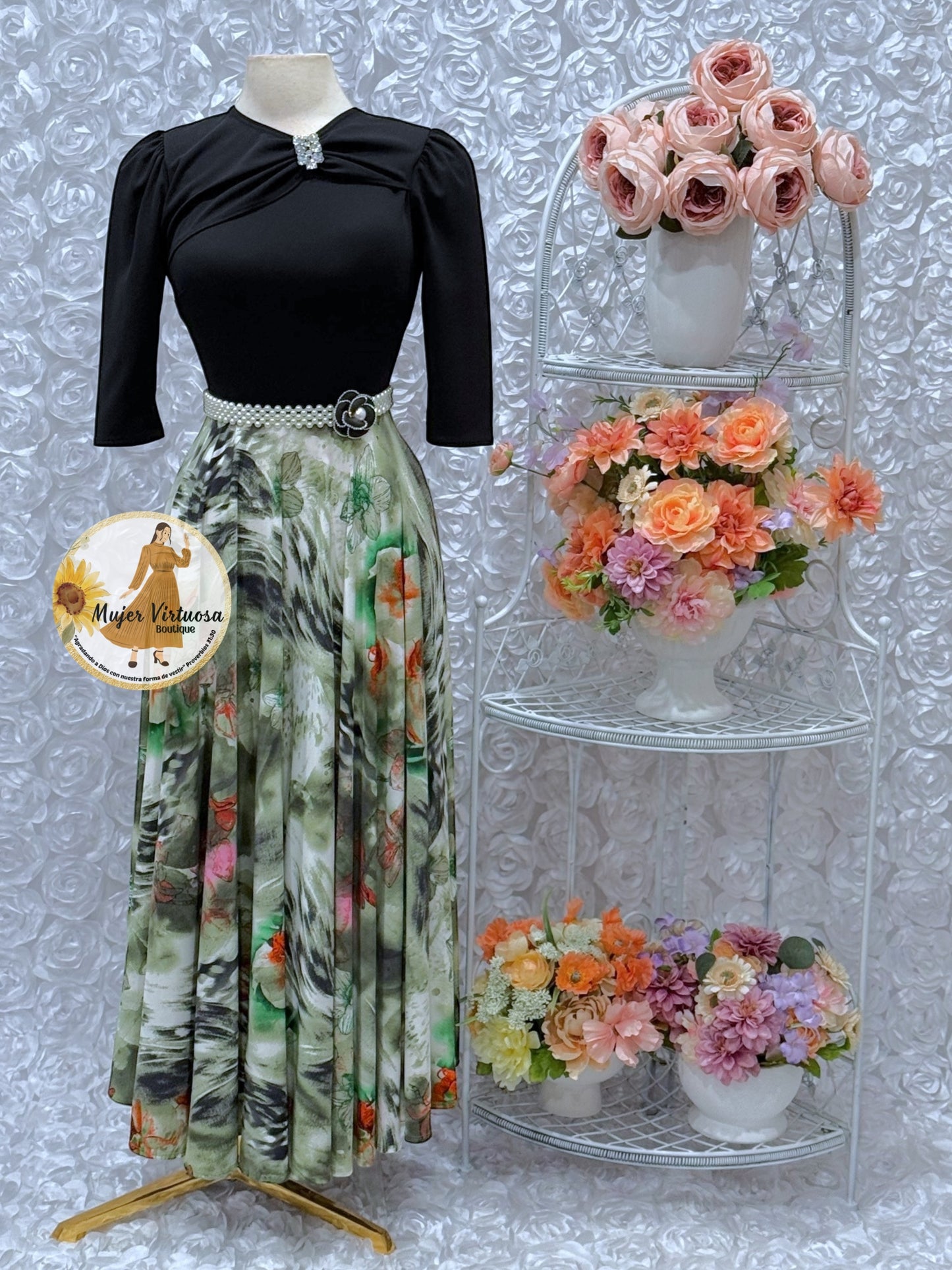 Rosalie Black/Olive Floral Dress