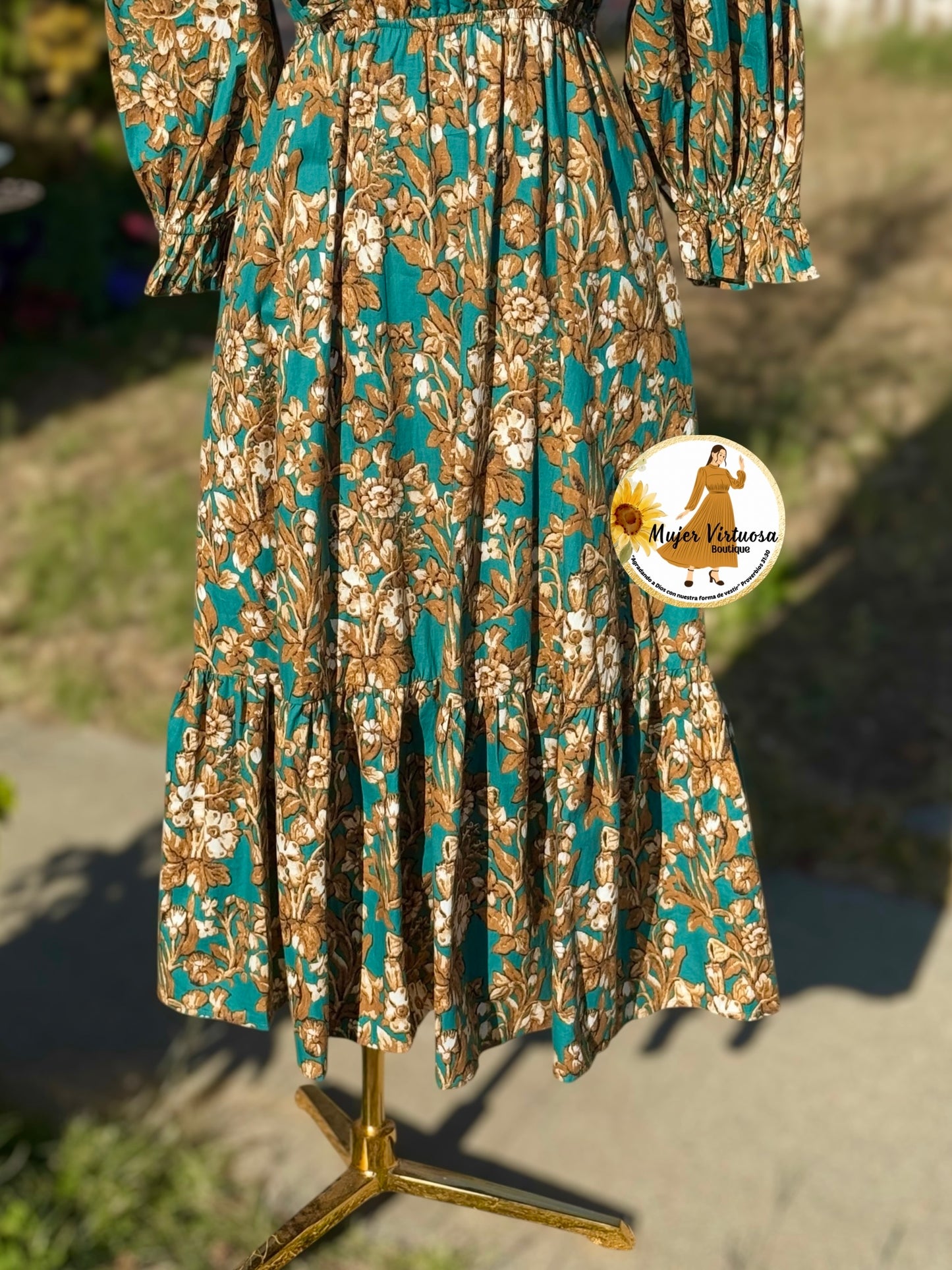 Aqua/Mustard Floral Midi Dress