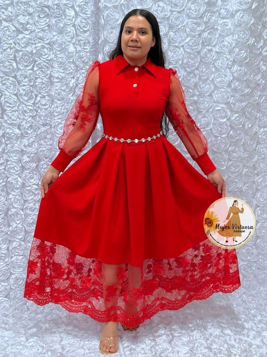 Belinda Red Pleated Dress