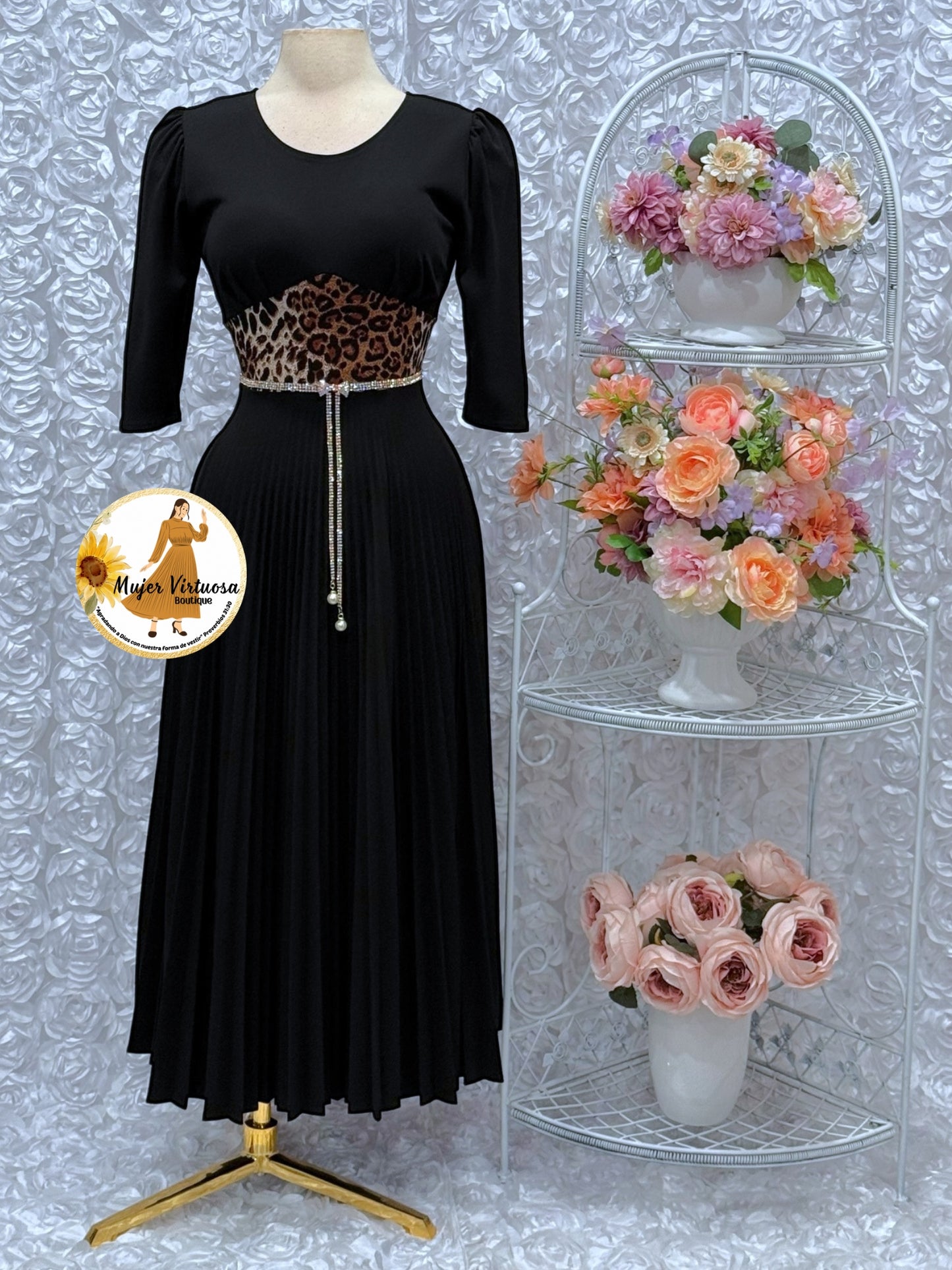 Cristel Black Animal Print Dress