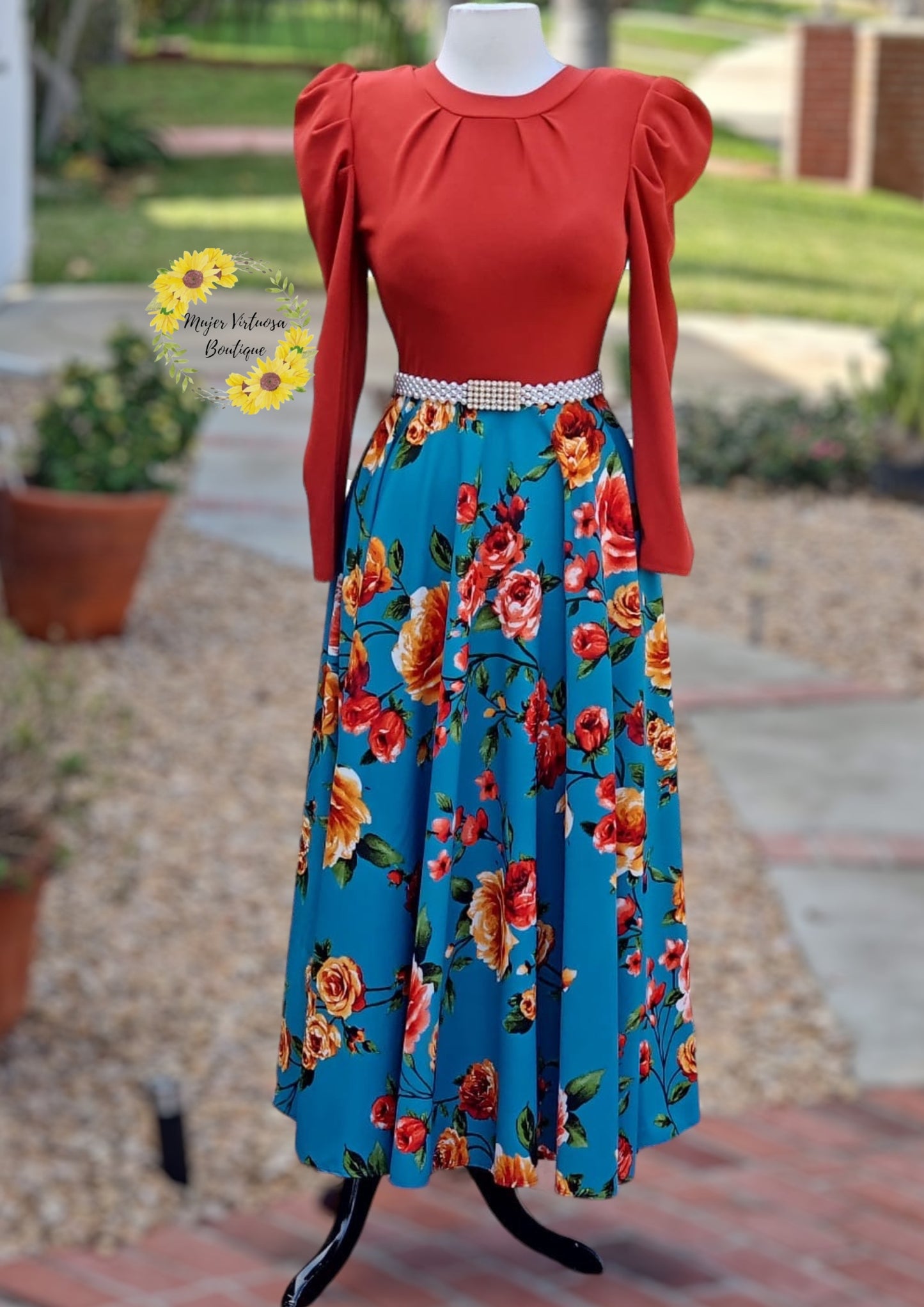 Eloisa Rust & Turquesa Floral Dress