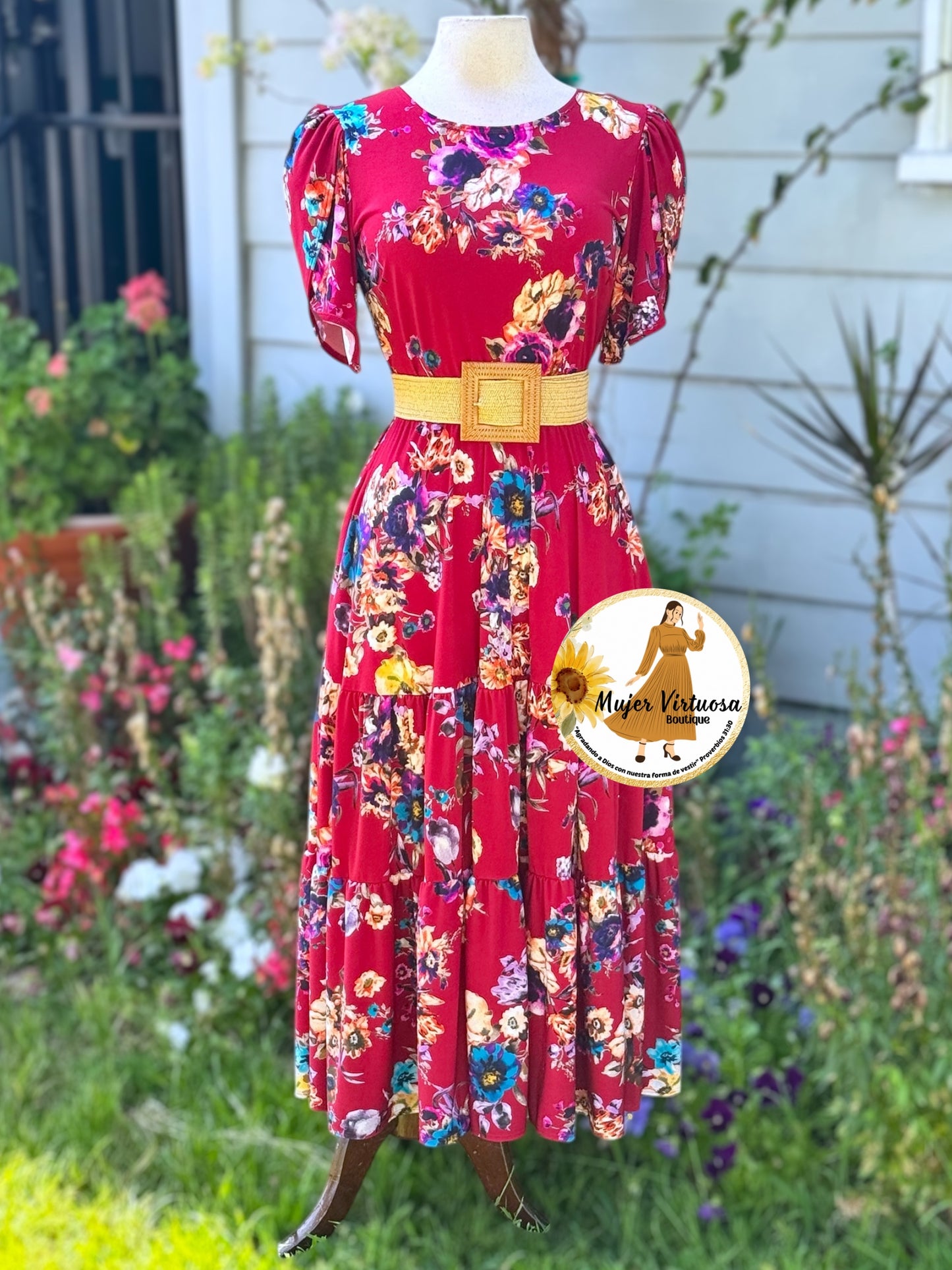 Abigail Wine Three Tier Dress
