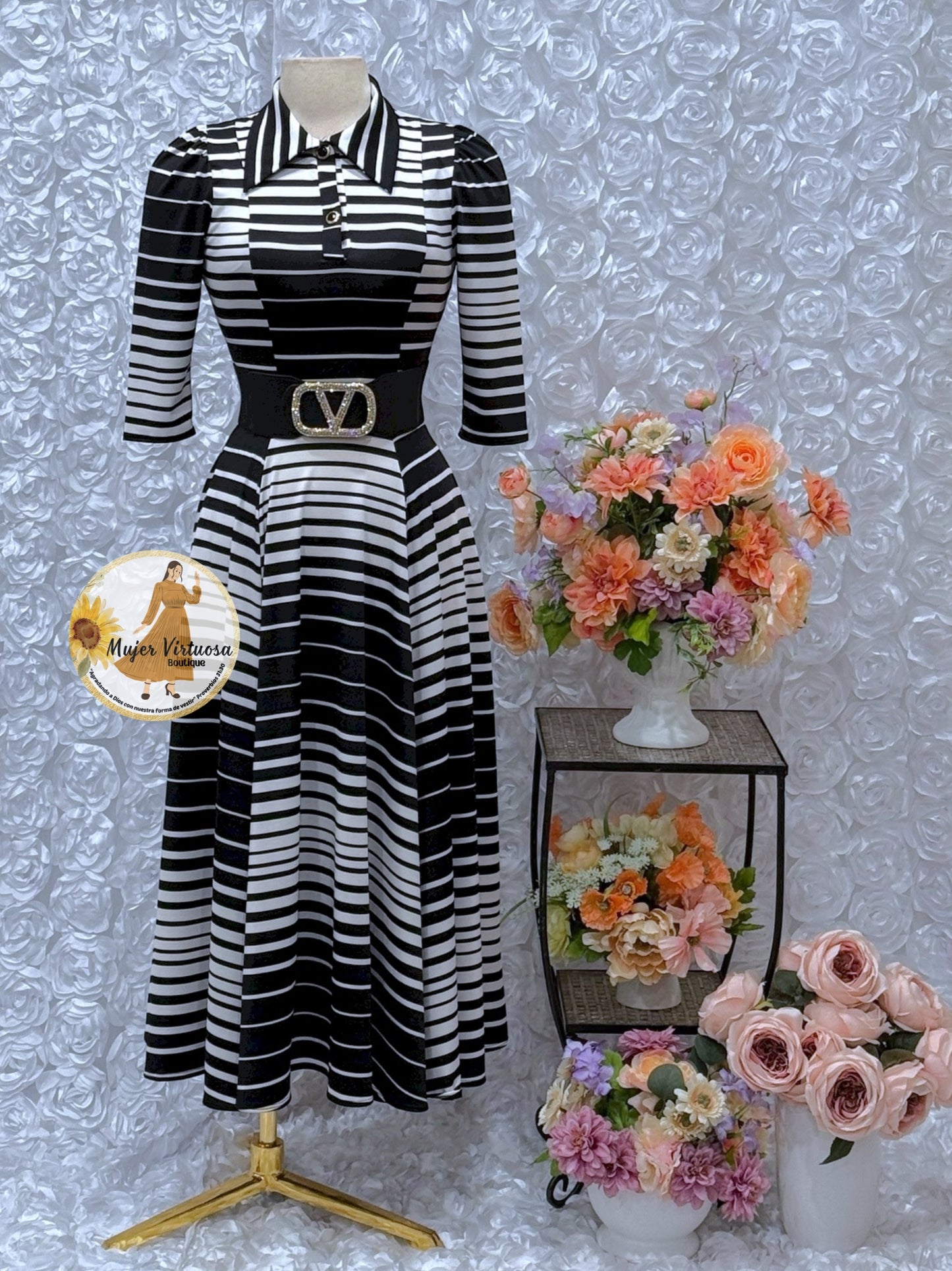Minerva Black/White Striped Dress
