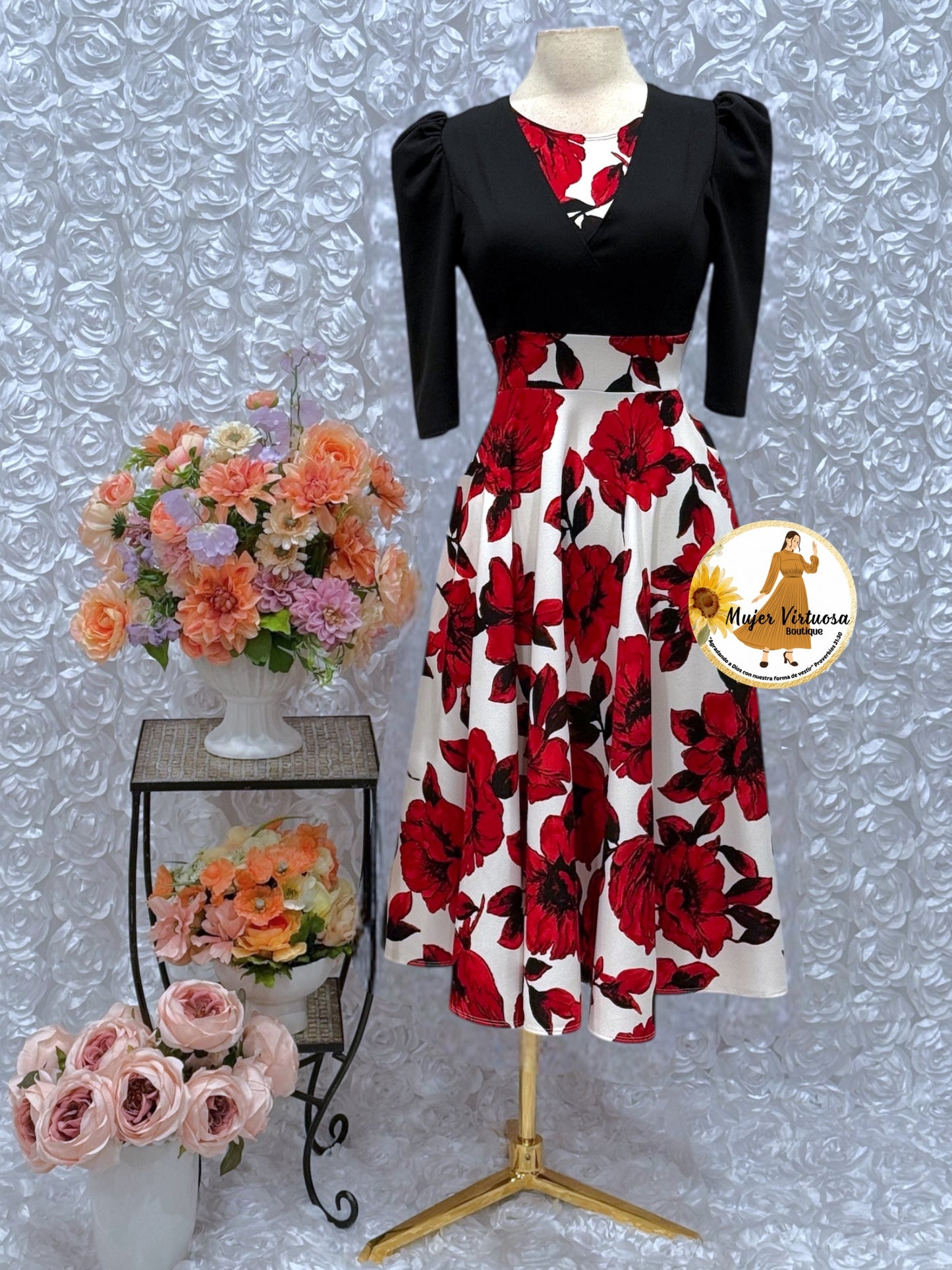 Black & White Floral Midi Dress