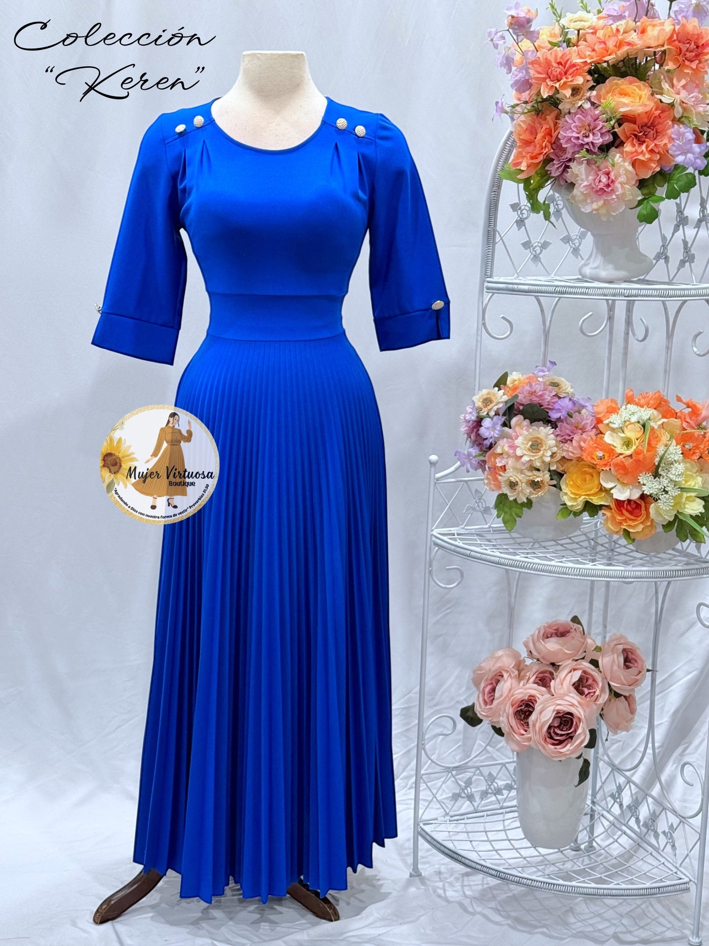 Keren Royal Blue Pleated Dress
