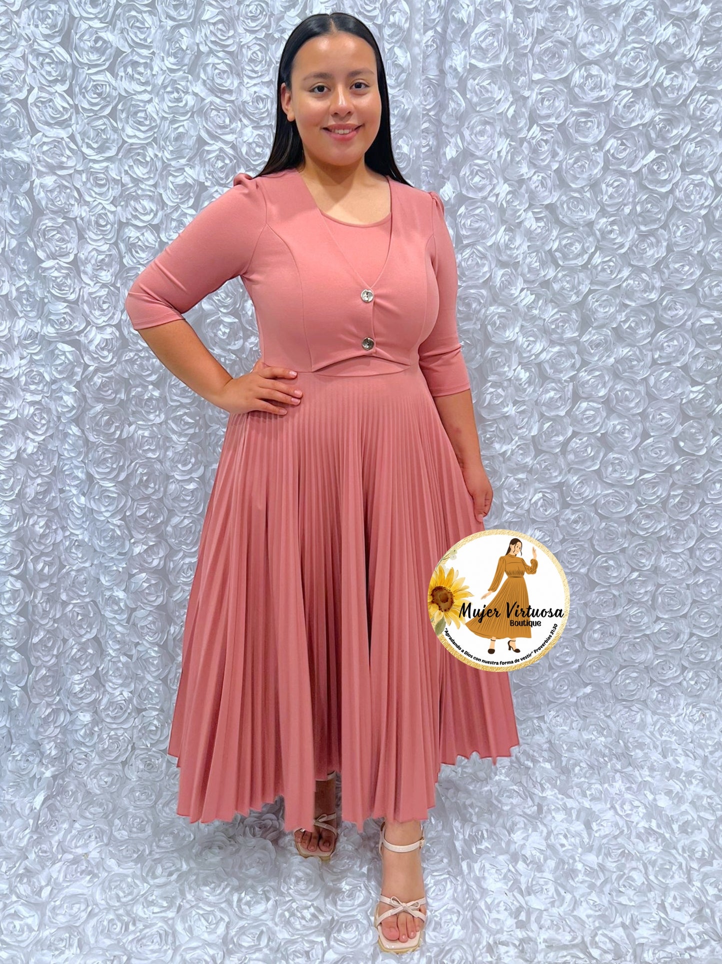 Milena Rosa Viejo Pleated Dress