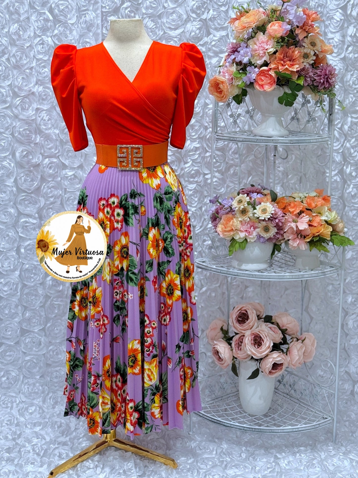 Jessica Orange/Lilac Floral Dress