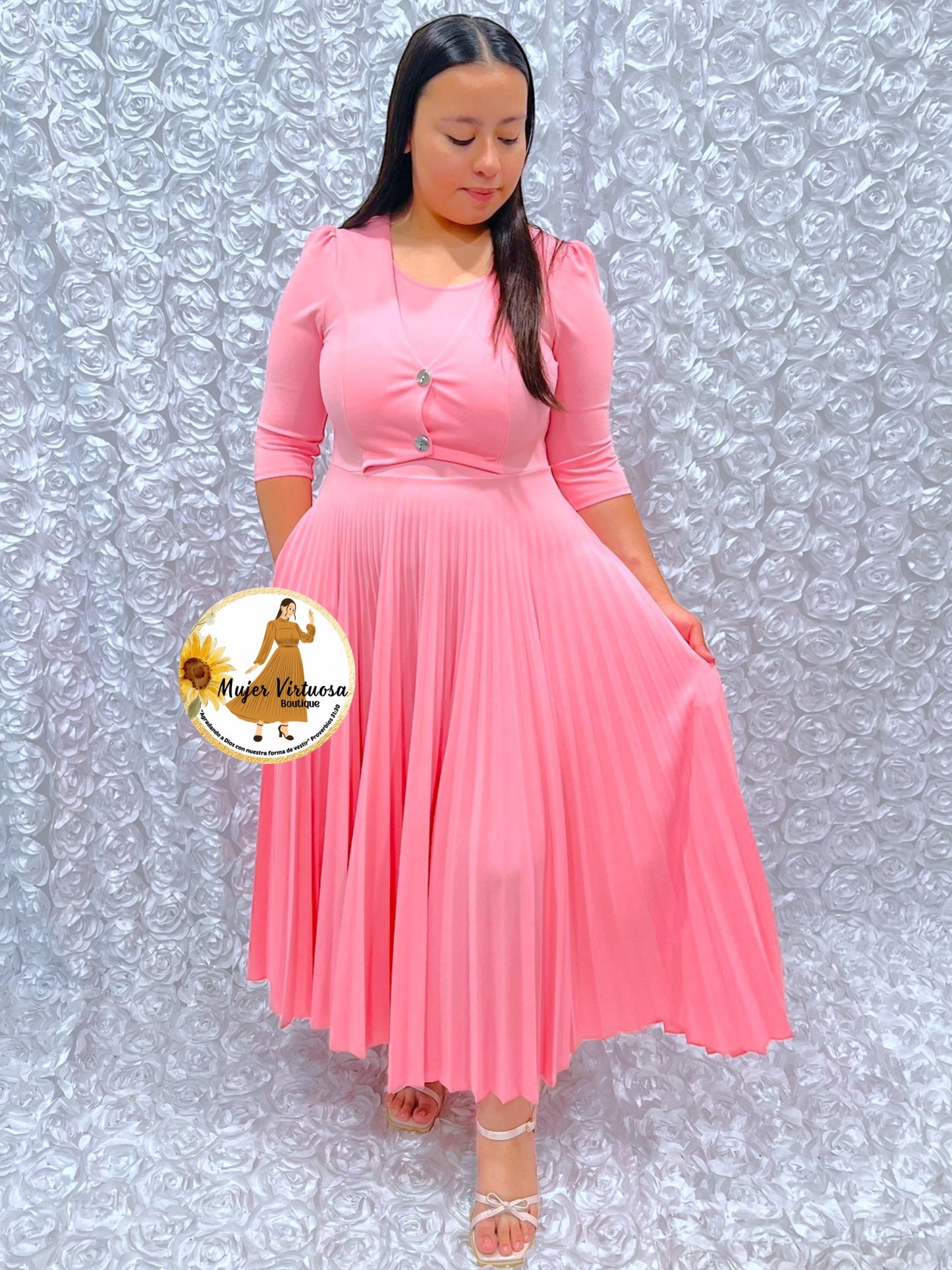 Milena Bubble Pink Pleated Dress