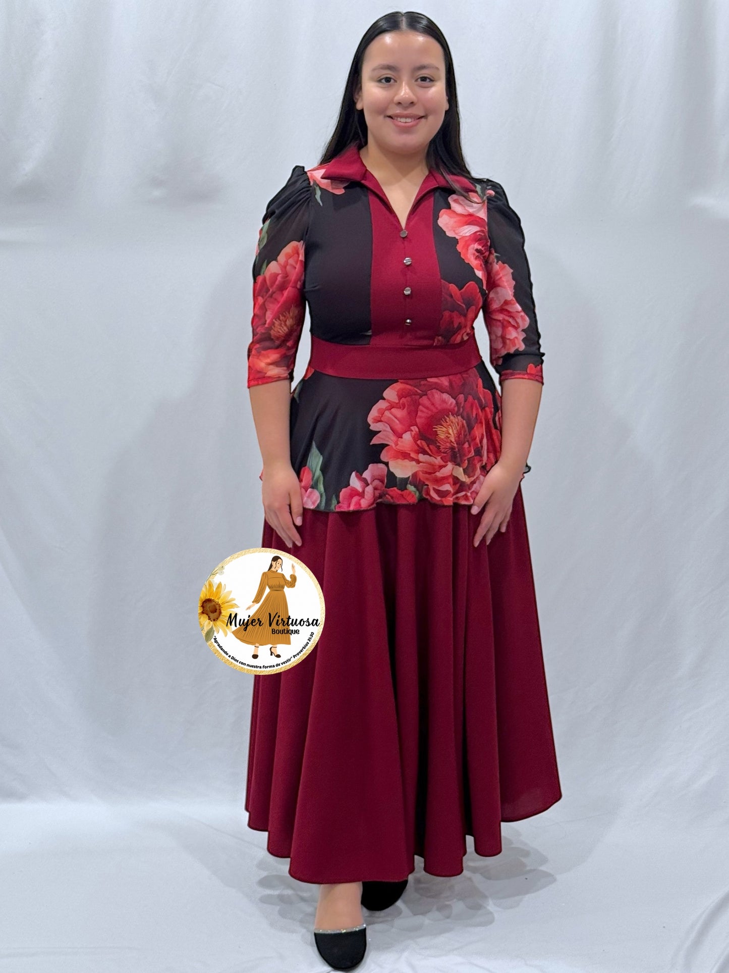 Analy Burgundy Floral Dress
