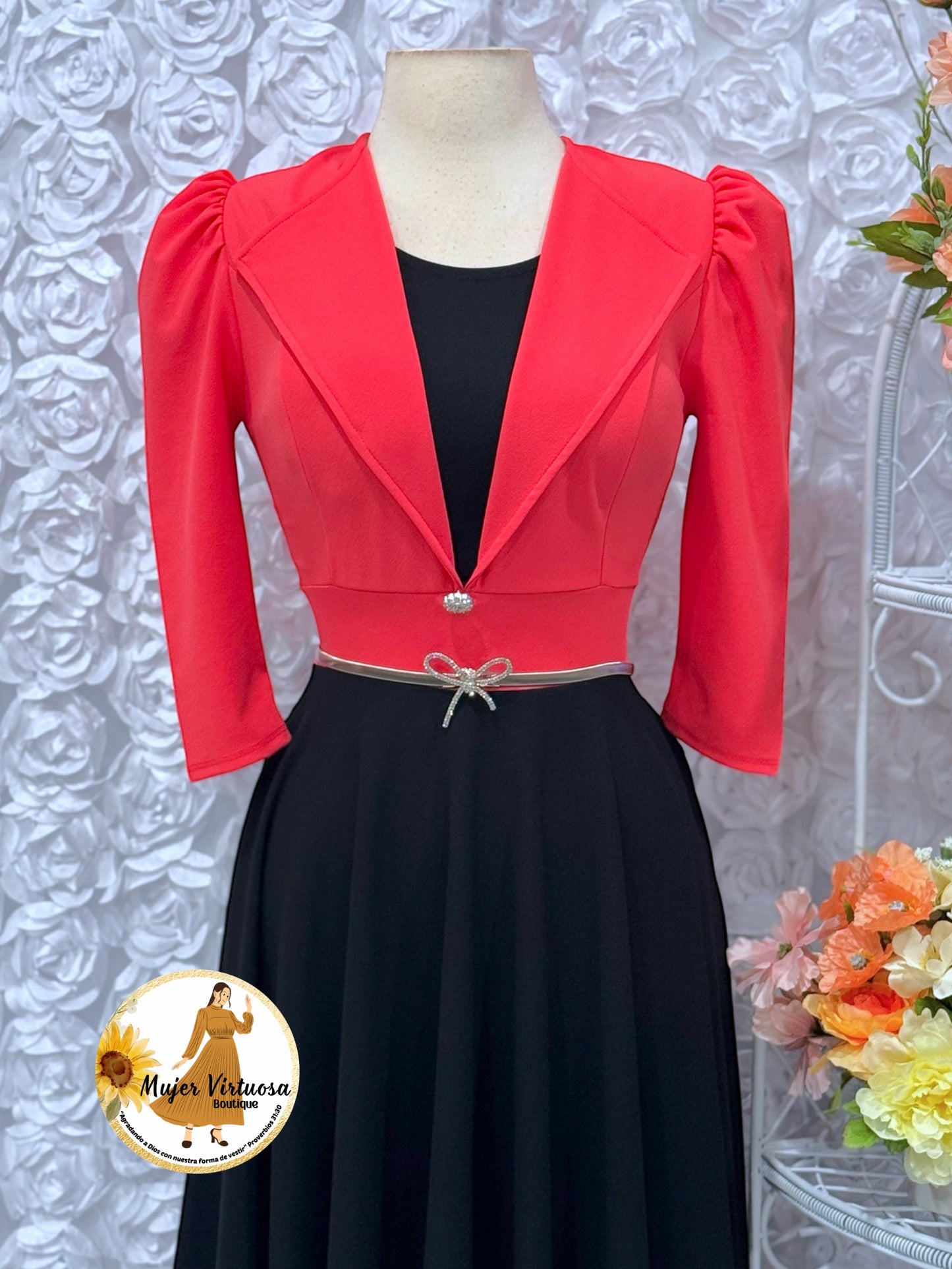 Astrid Coral & Black Blazer Dress
