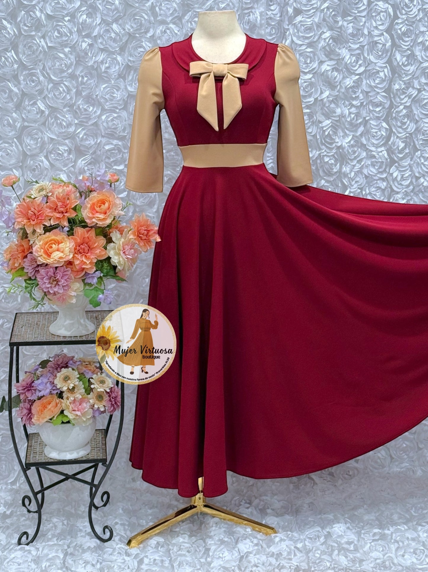 Agatha Burgundy/Mocha Sailor Dress
