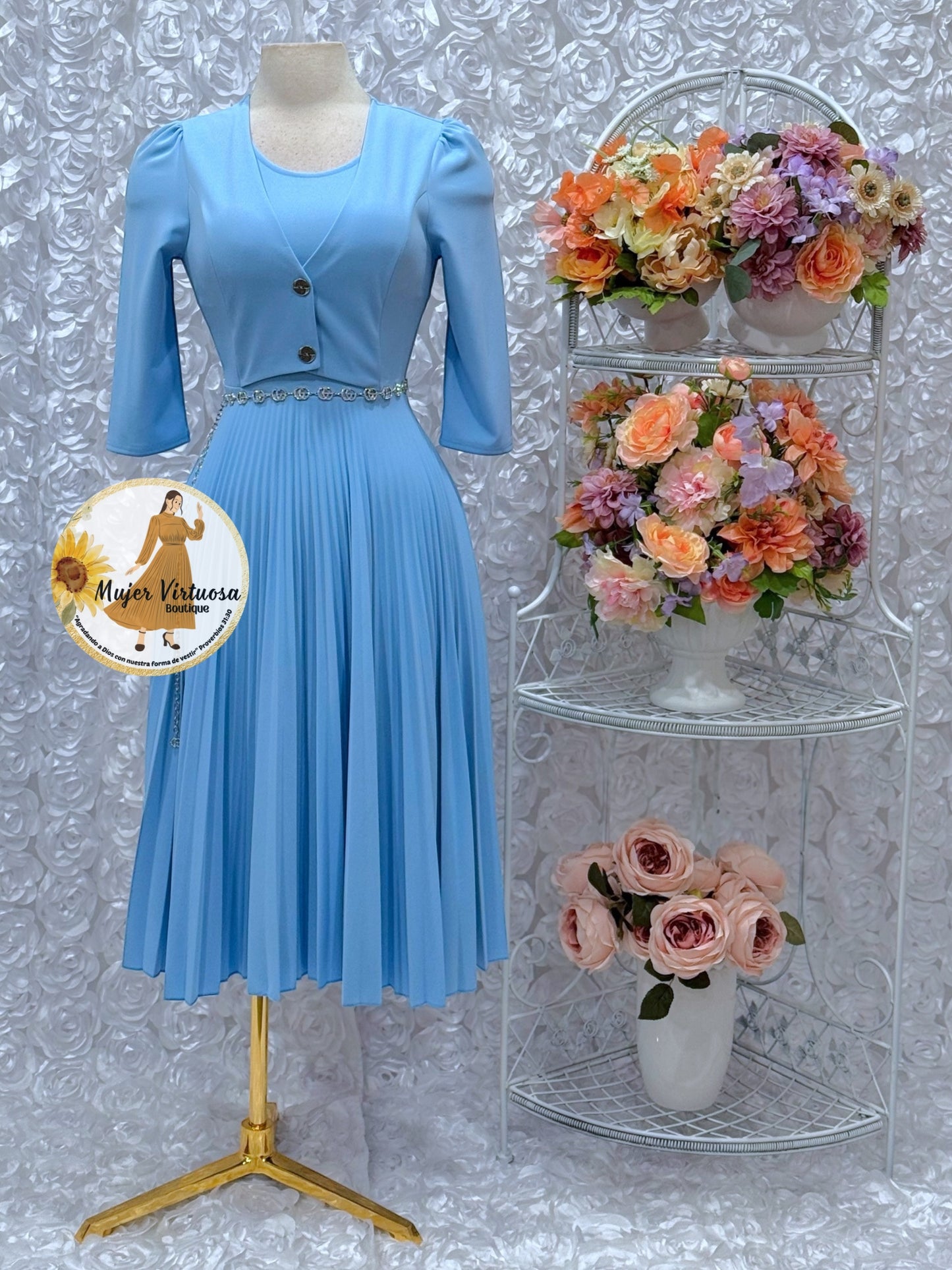 Milena Sky Blue Blazer Midi Dress