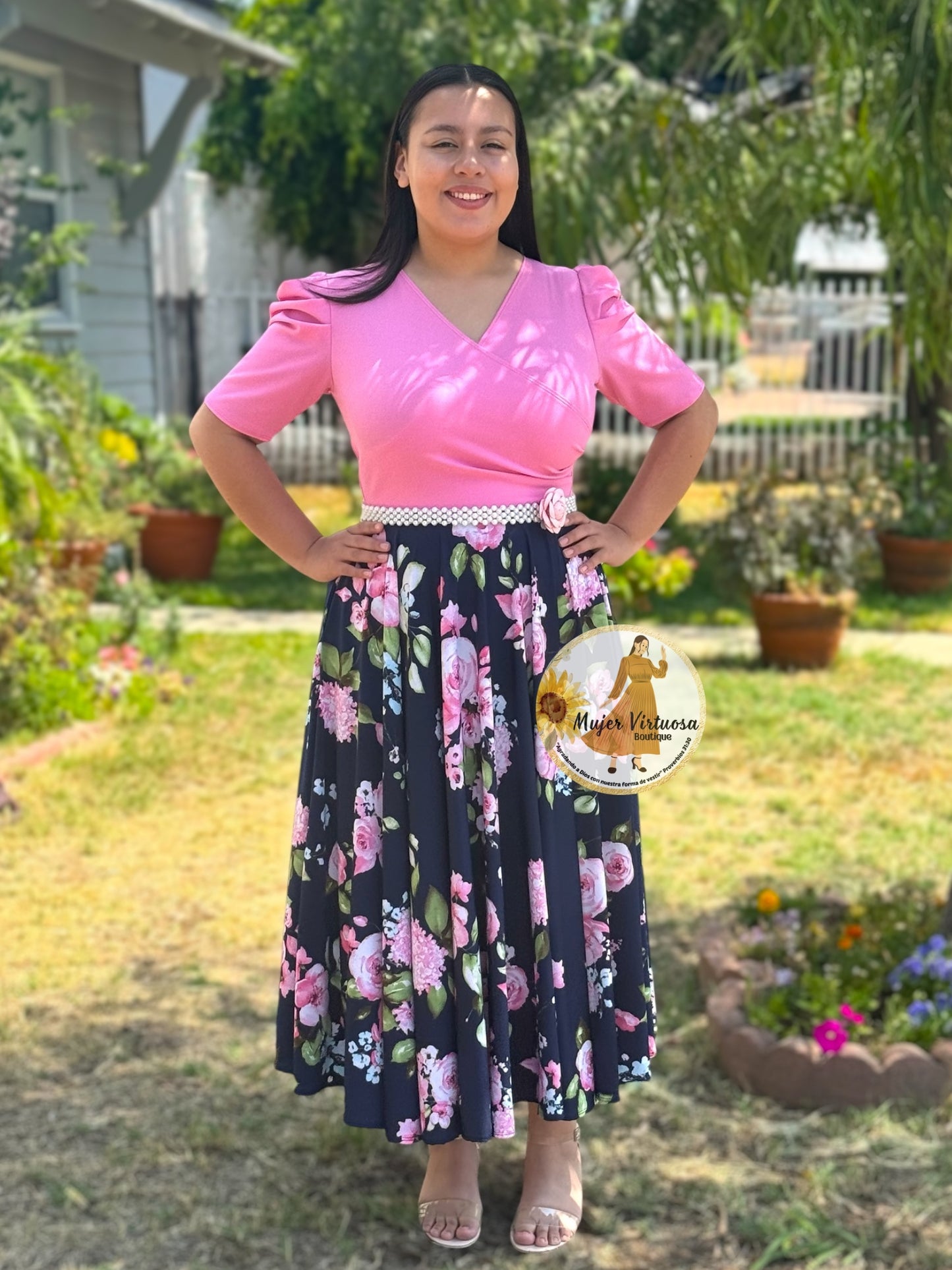 Suri Pink/Navy Floral Dress
