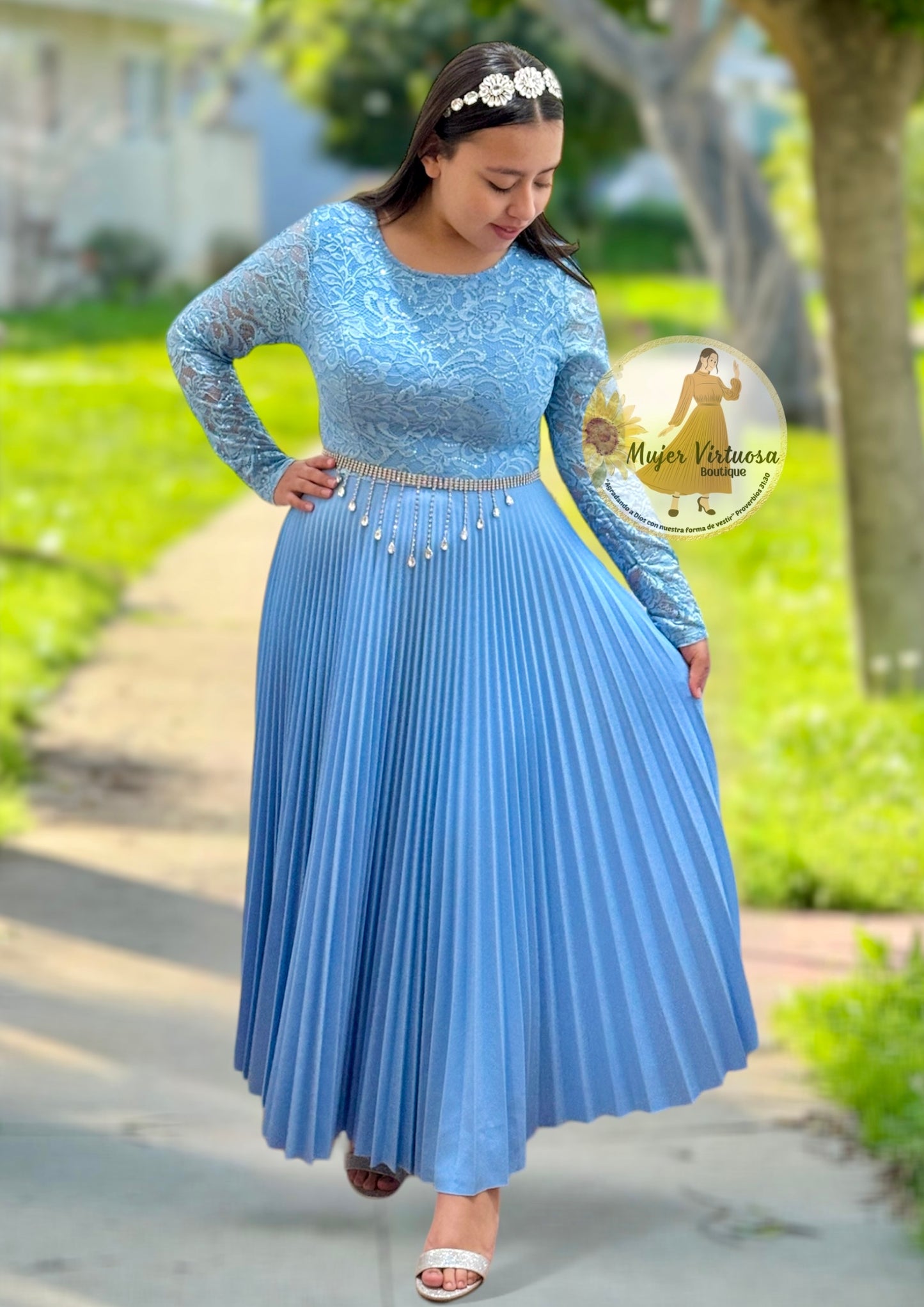 Sky Blue Pleated Dress “Alida”