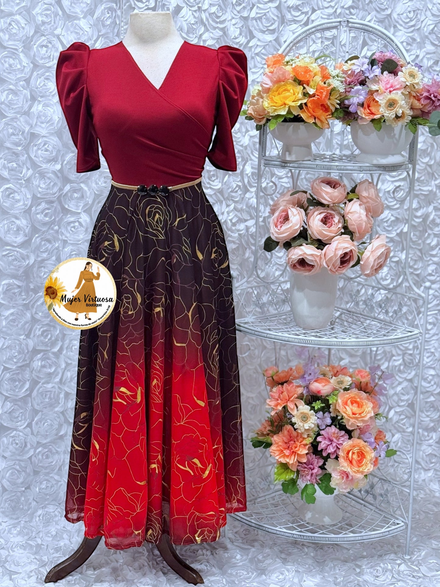 Susan Wine & Gold Ombre Mesh Dress