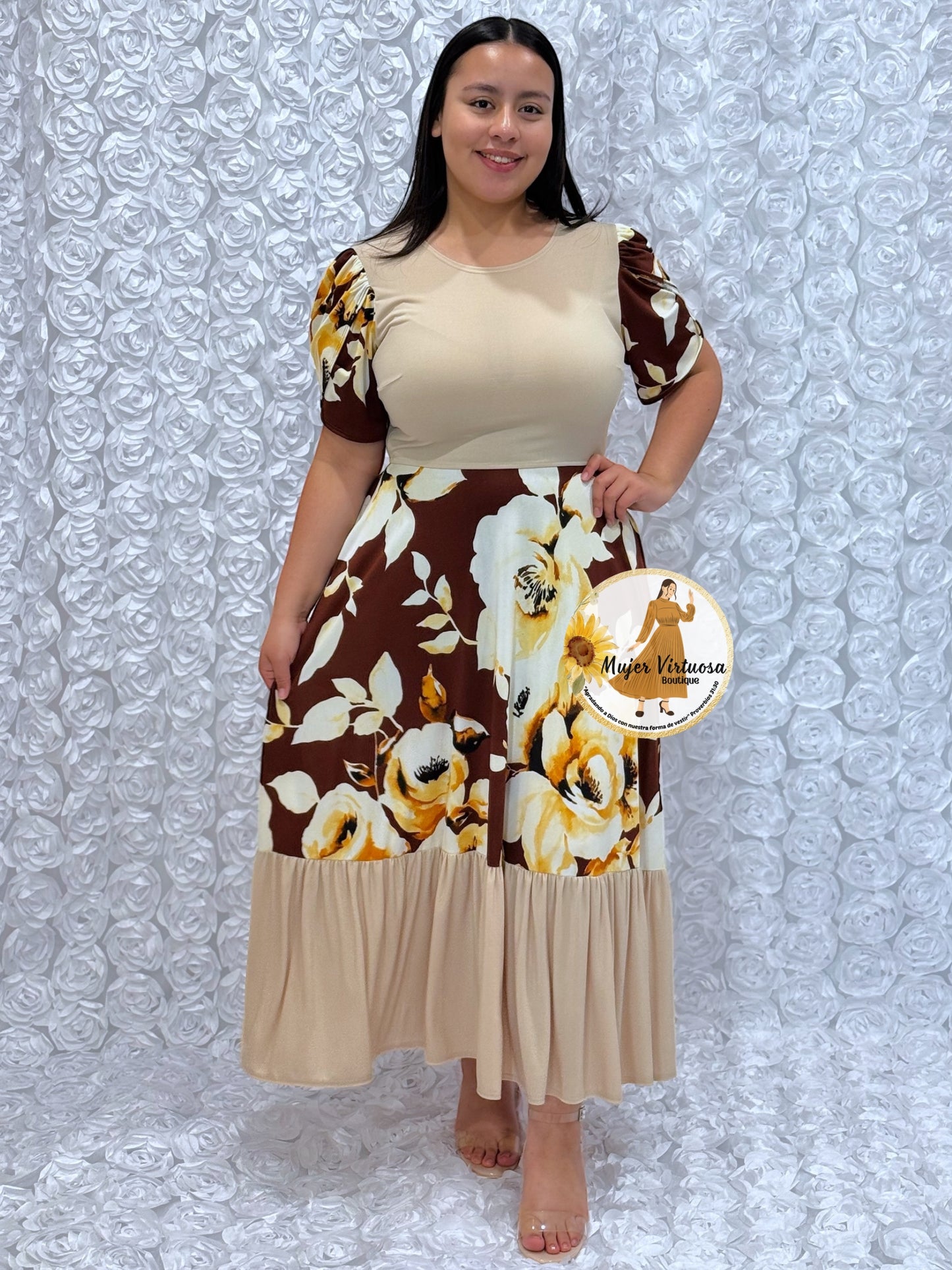 Ruth Khaki Top/Floral Dress