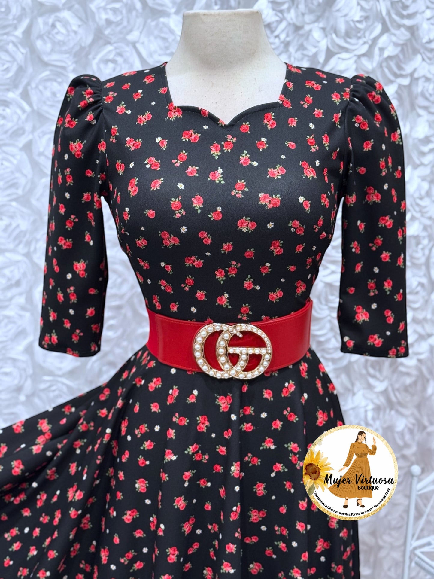 Lucy Black & Red Ditsy Floral Dress