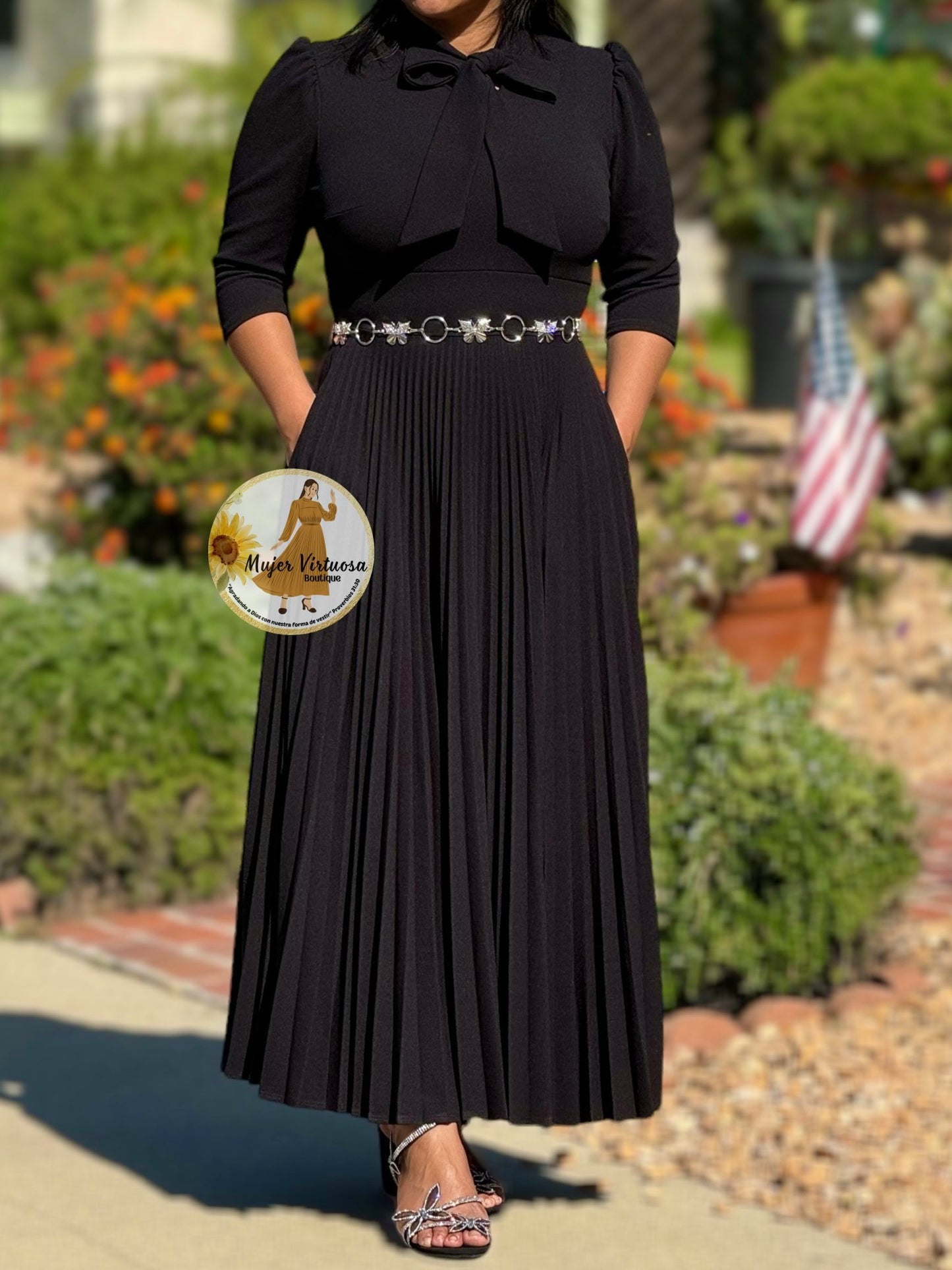 Melanie Black Pleated Dress