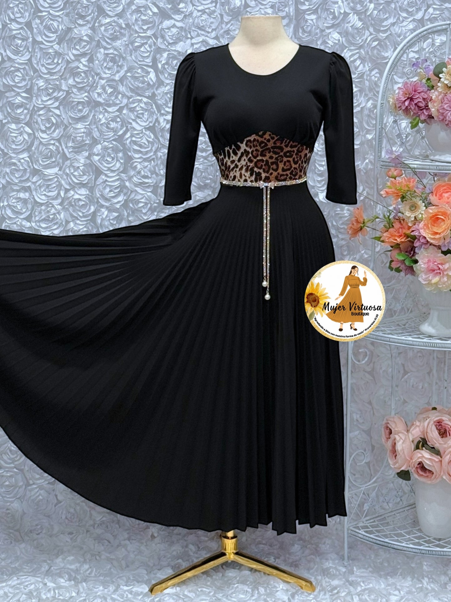 Cristel Black Animal Print Dress