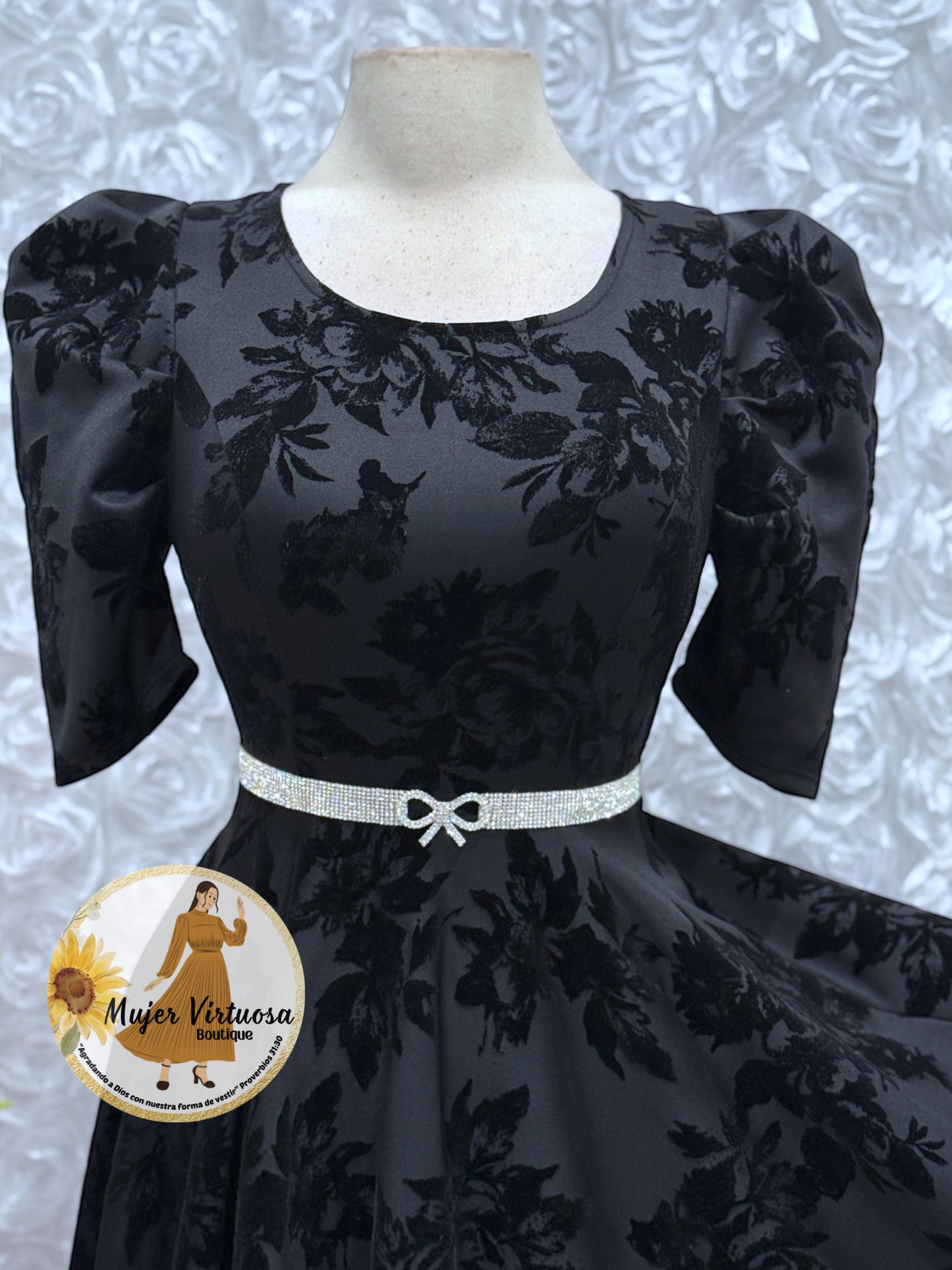 Black Floral Velvet Dress