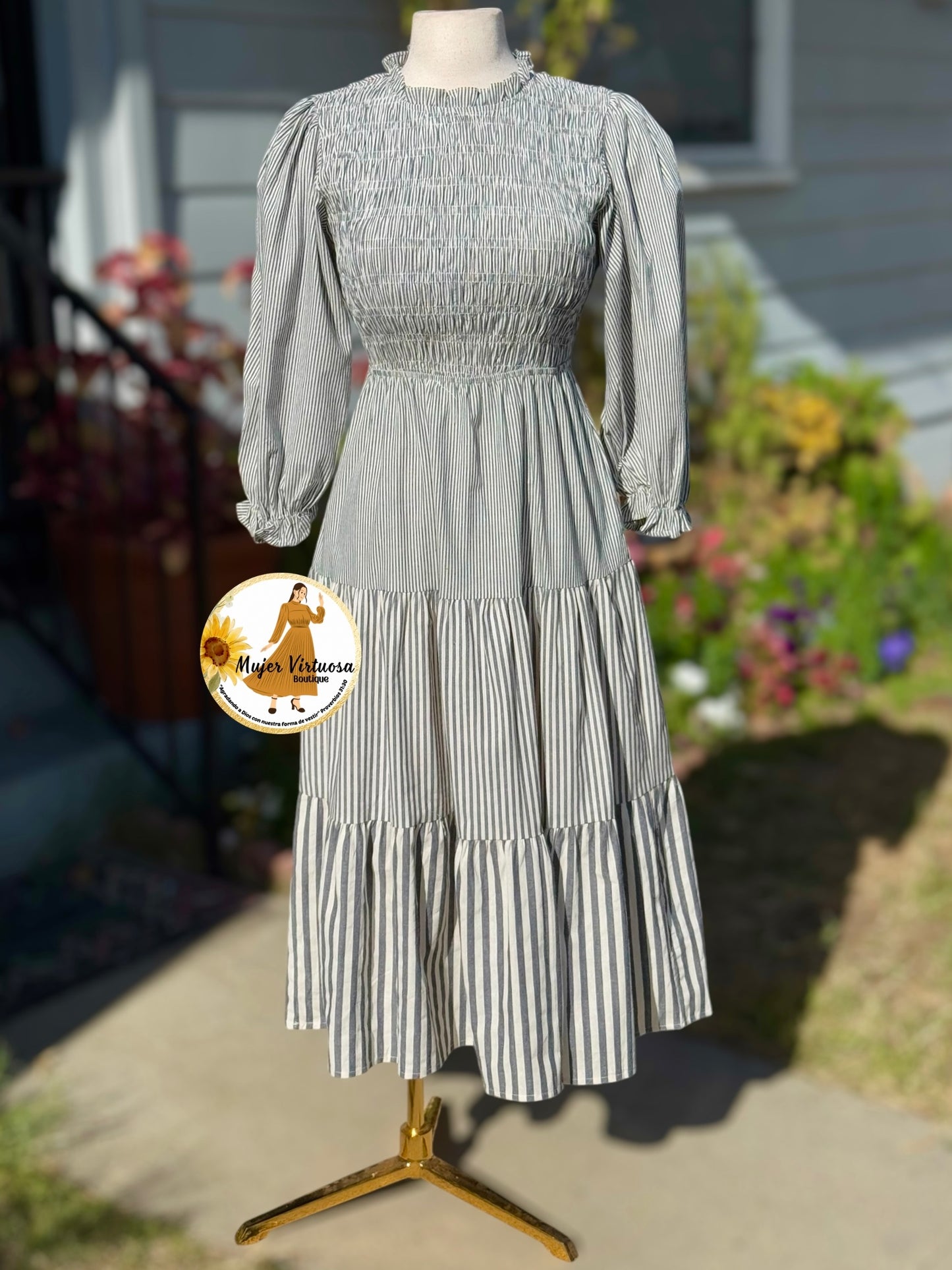 Grey Stripped Boho Dress