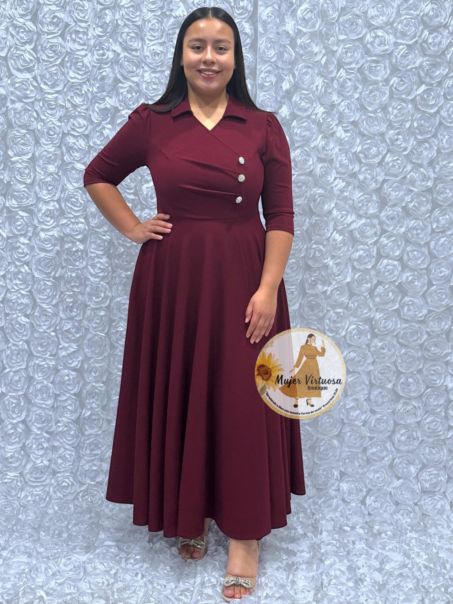 Priscila Burgundy Dress