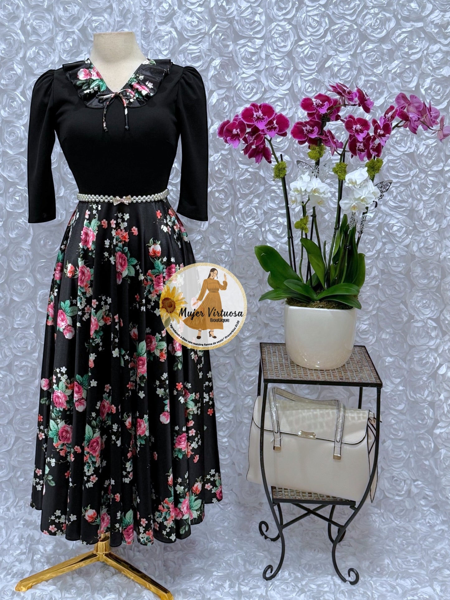 Francesca Black Roses Dress