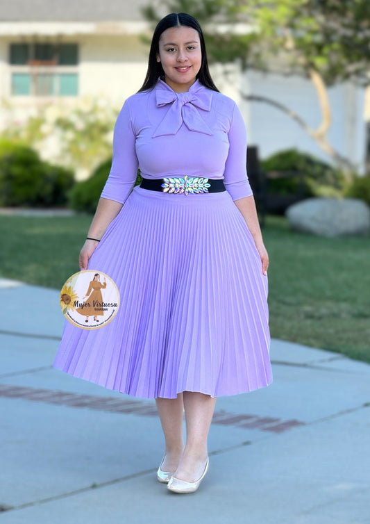 Lilac Pleated Midi Skirt