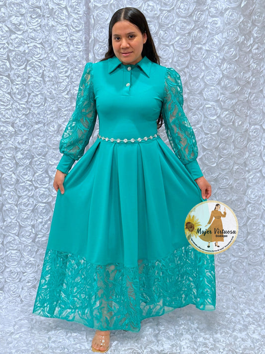 Belinda Turquesa Pleated Dress