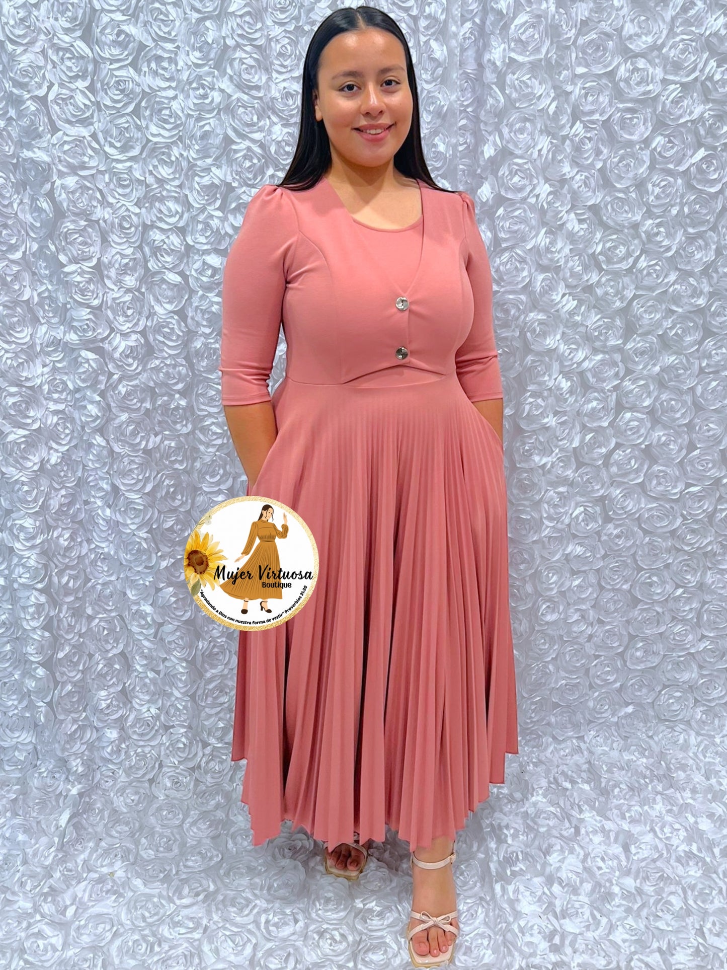 Milena Rosa Viejo Pleated Dress