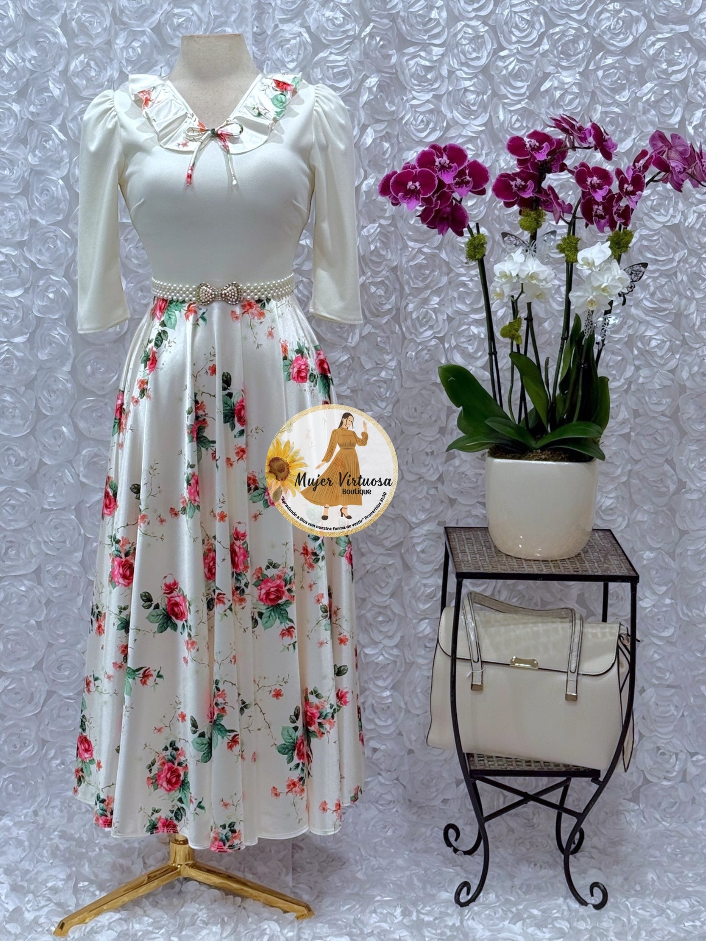 Francesca Ivory Roses Dress