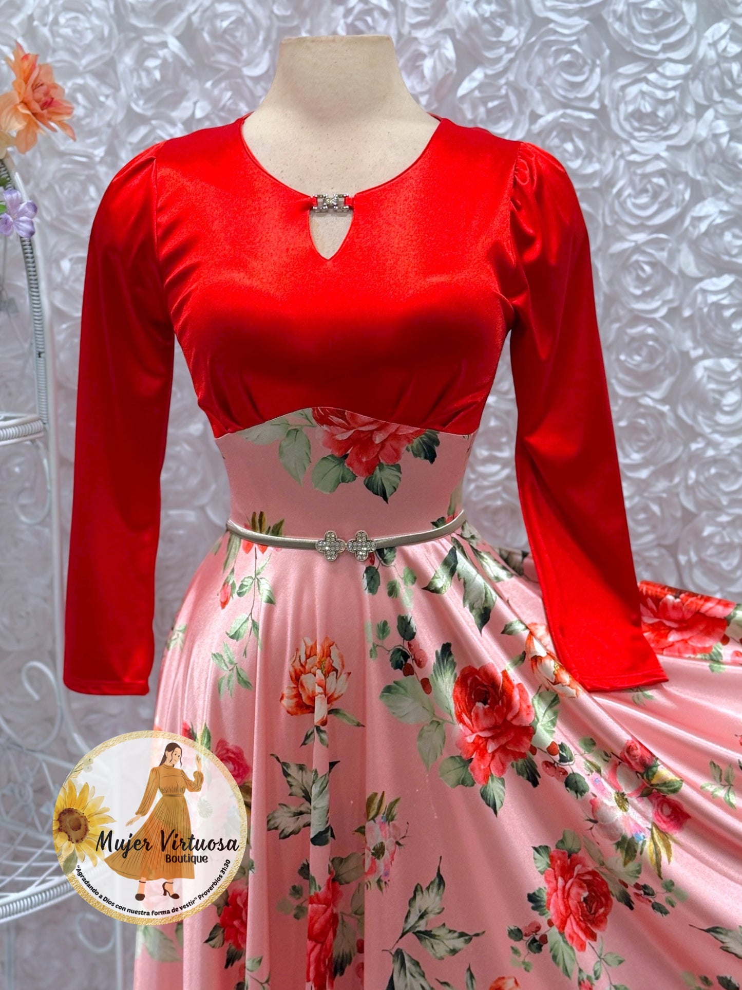 Heidi Red/Salmon Satin Dress