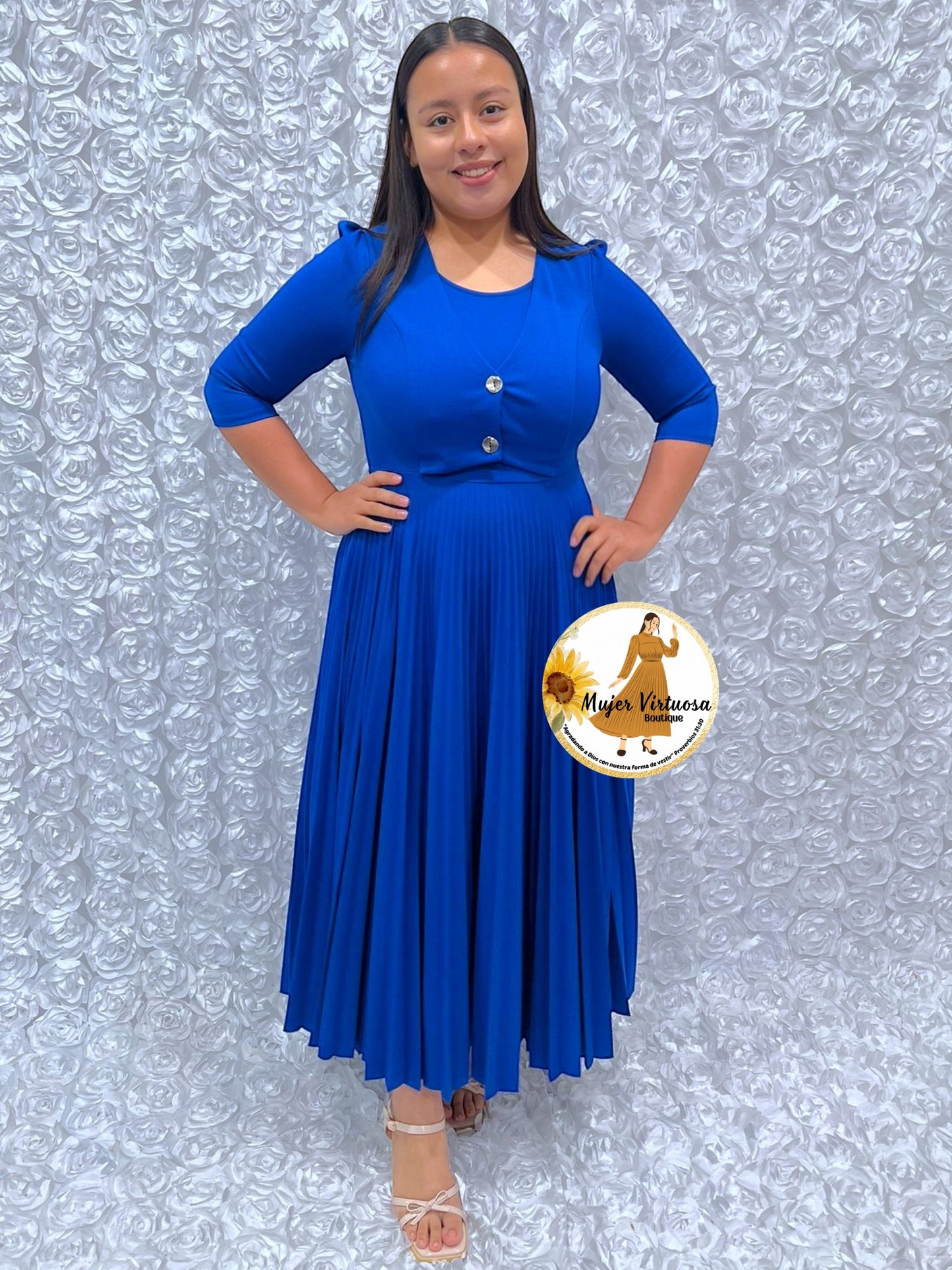 Milena Royal Blue Pleated Dress