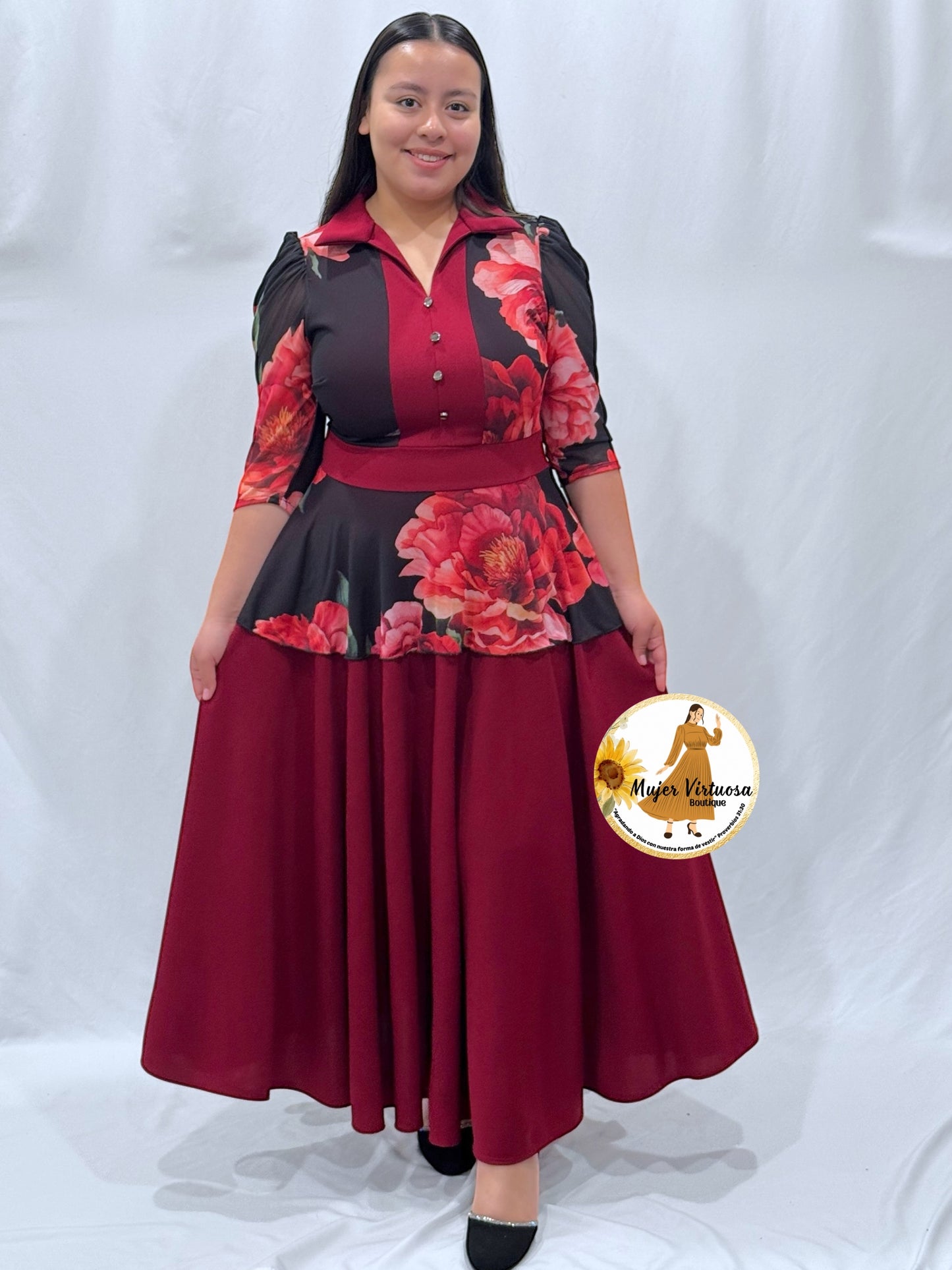 Analy Burgundy Floral Dress