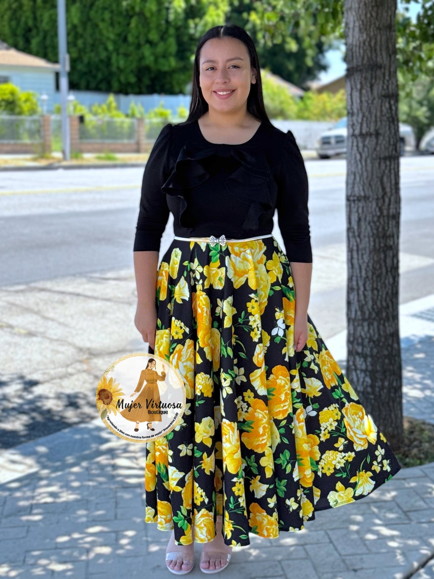 Alexa All Black Coquette Floral Dress